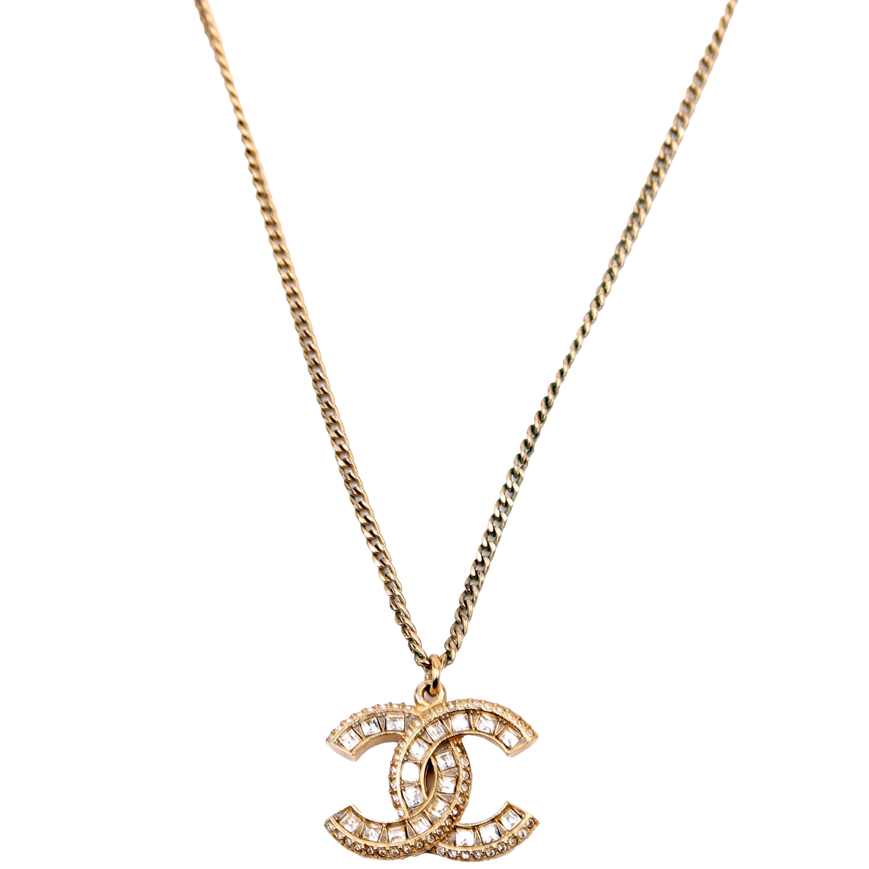 CC Crystal Pendant Necklace Gold