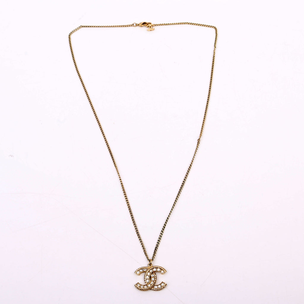 CC Crystal Pendant Necklace Gold