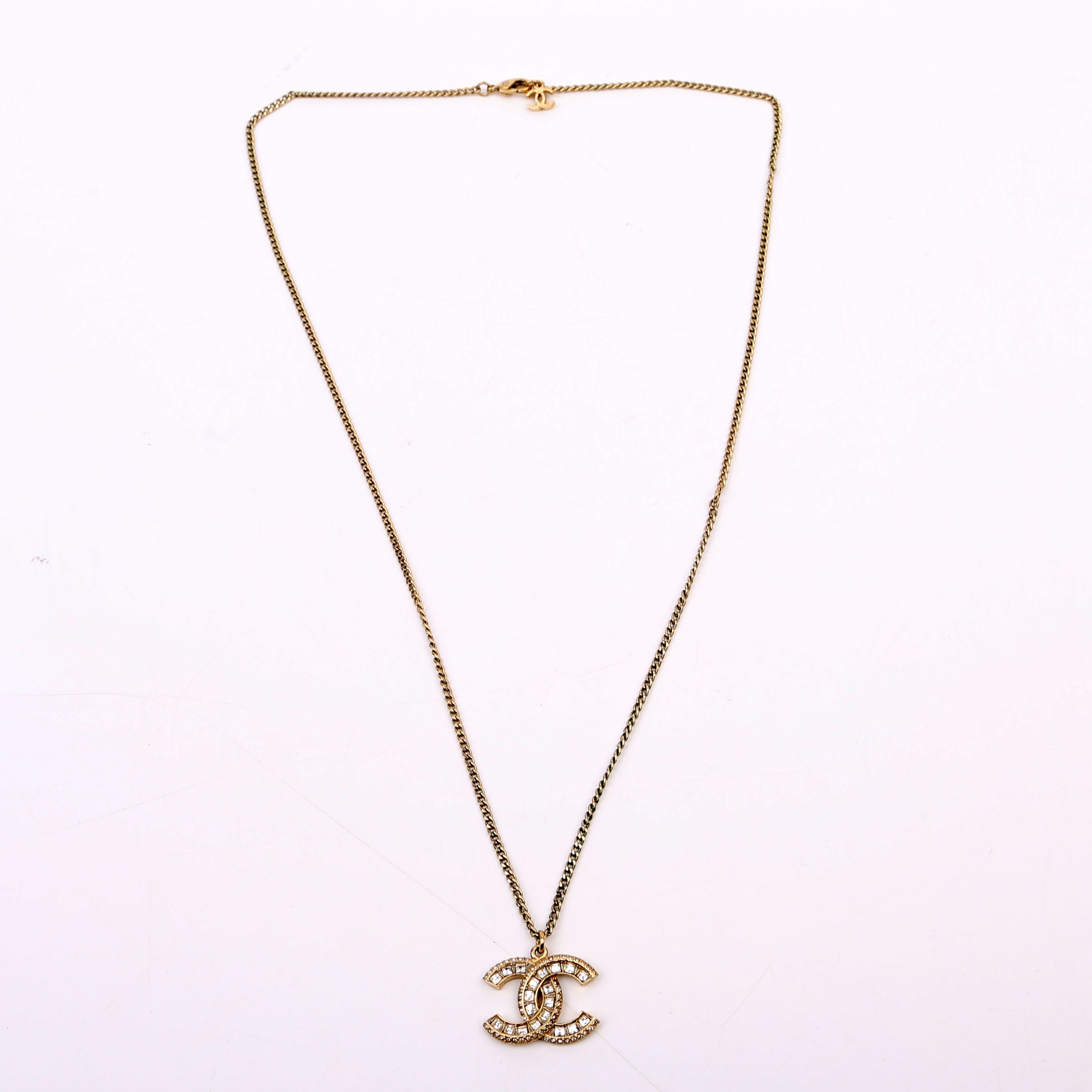 CC Crystal Pendant Necklace Gold