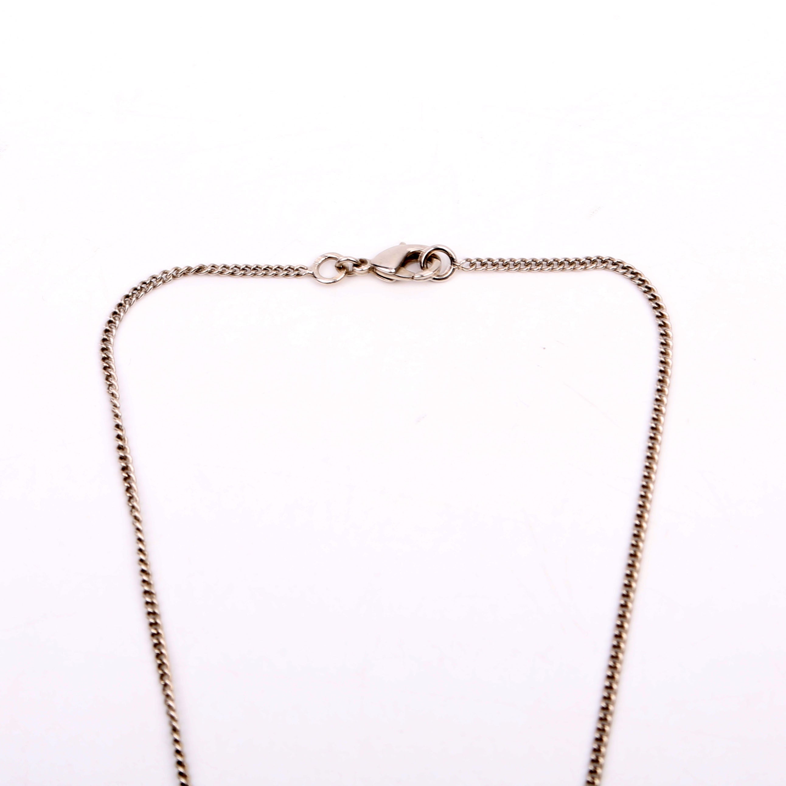 Pearl Drop CC Rhinestone Pendant Necklace Silver