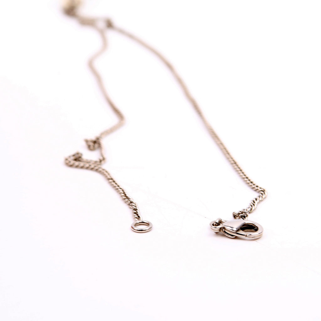 Pearl Drop CC Rhinestone Pendant Necklace Silver