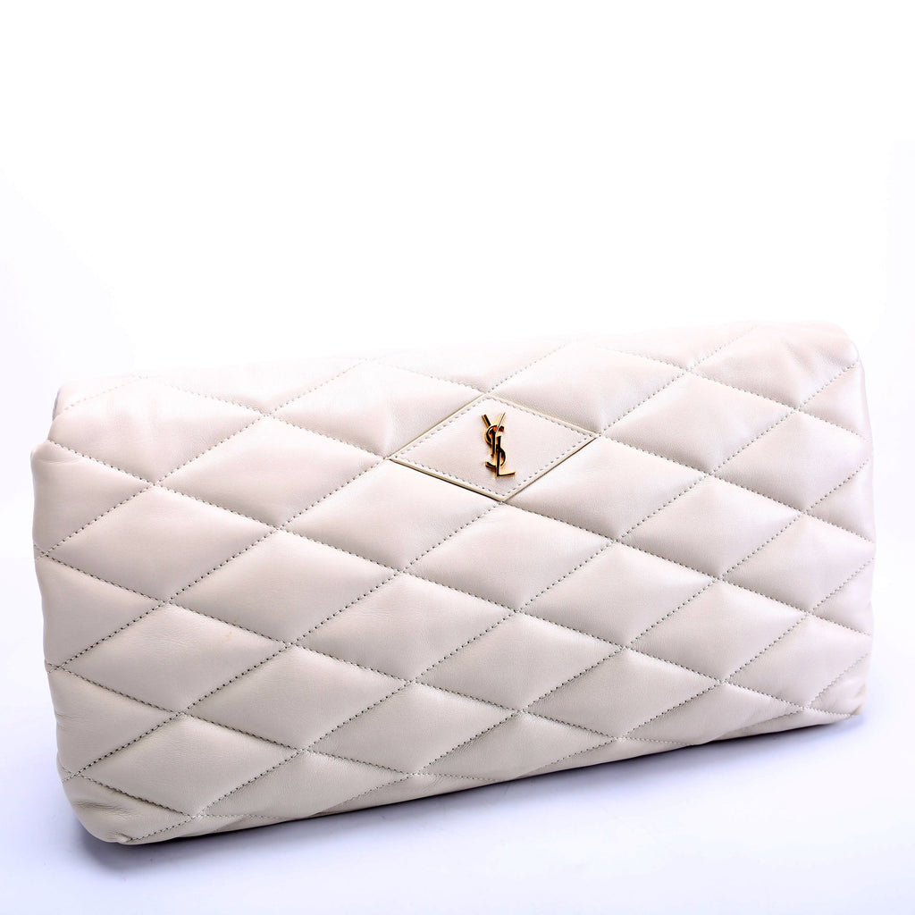 655004 Lambskin Sade Puffer Envelope Clutch White