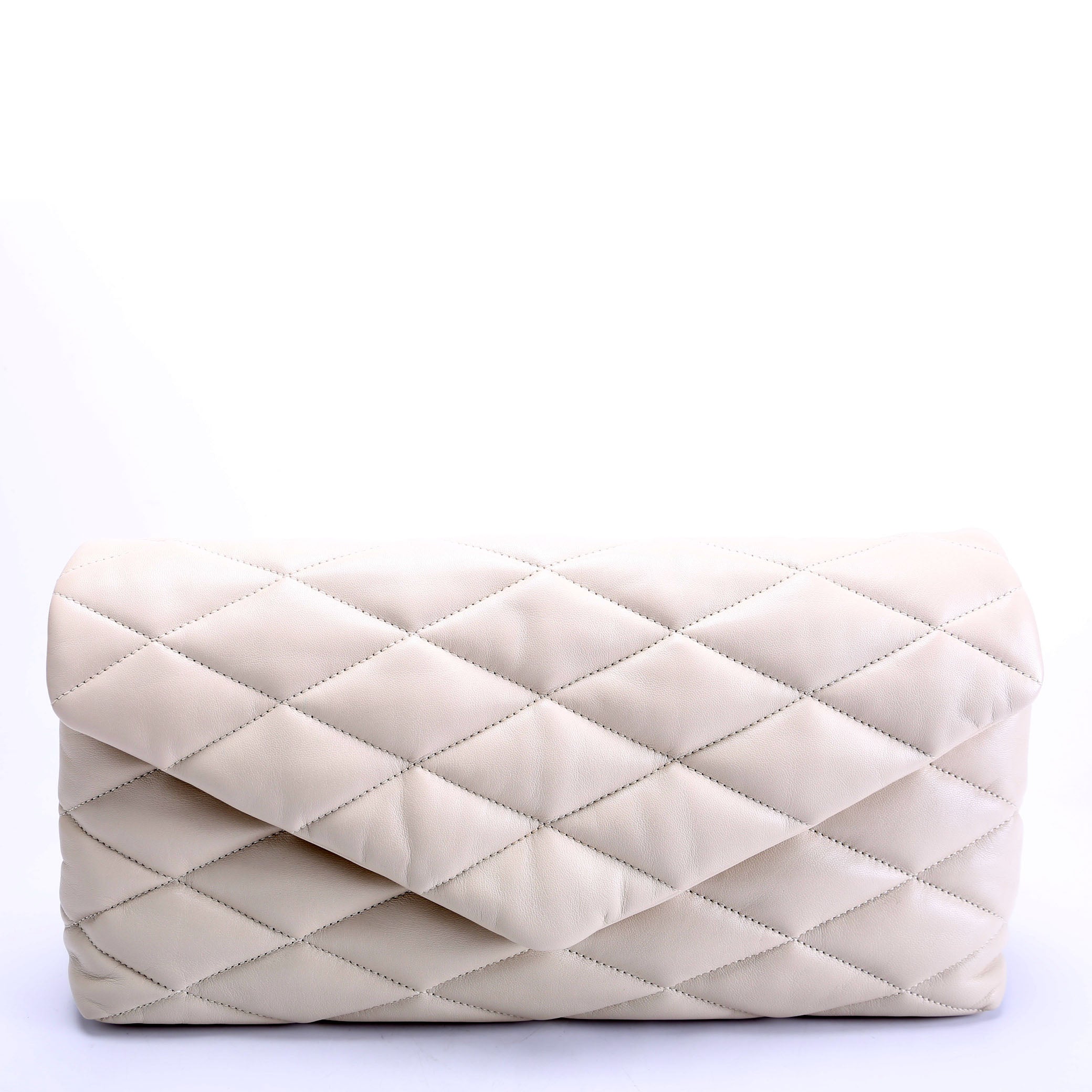 655004 Lambskin Sade Puffer Envelope Clutch White