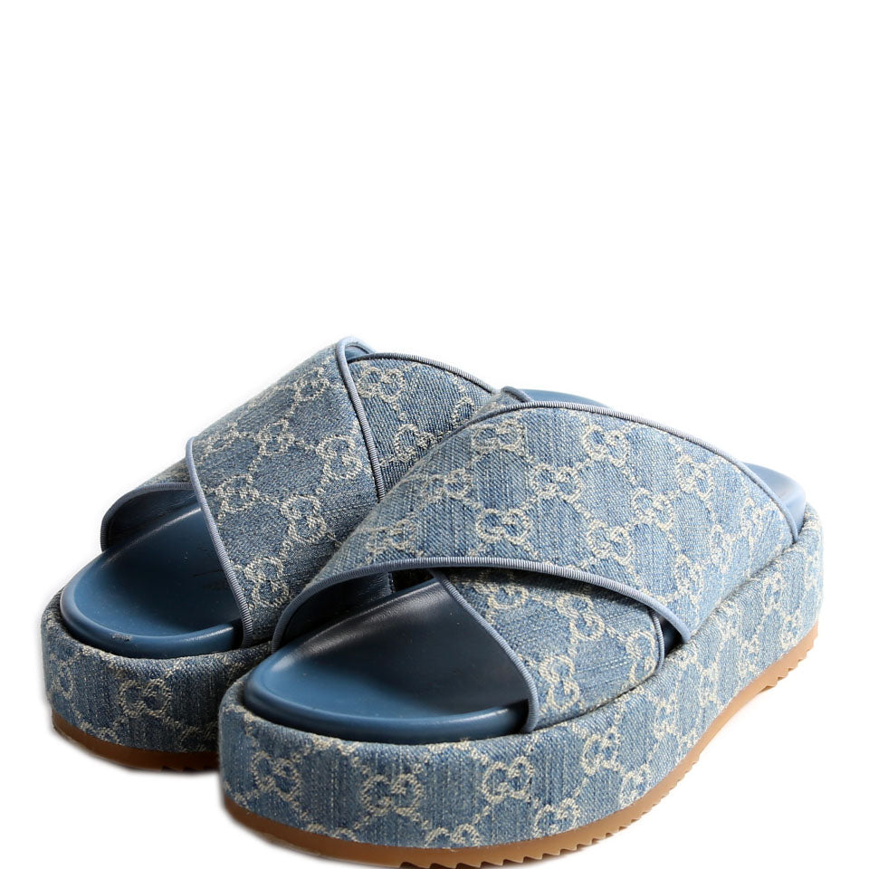 GG Denim Angelina Platform Sandals Size 40