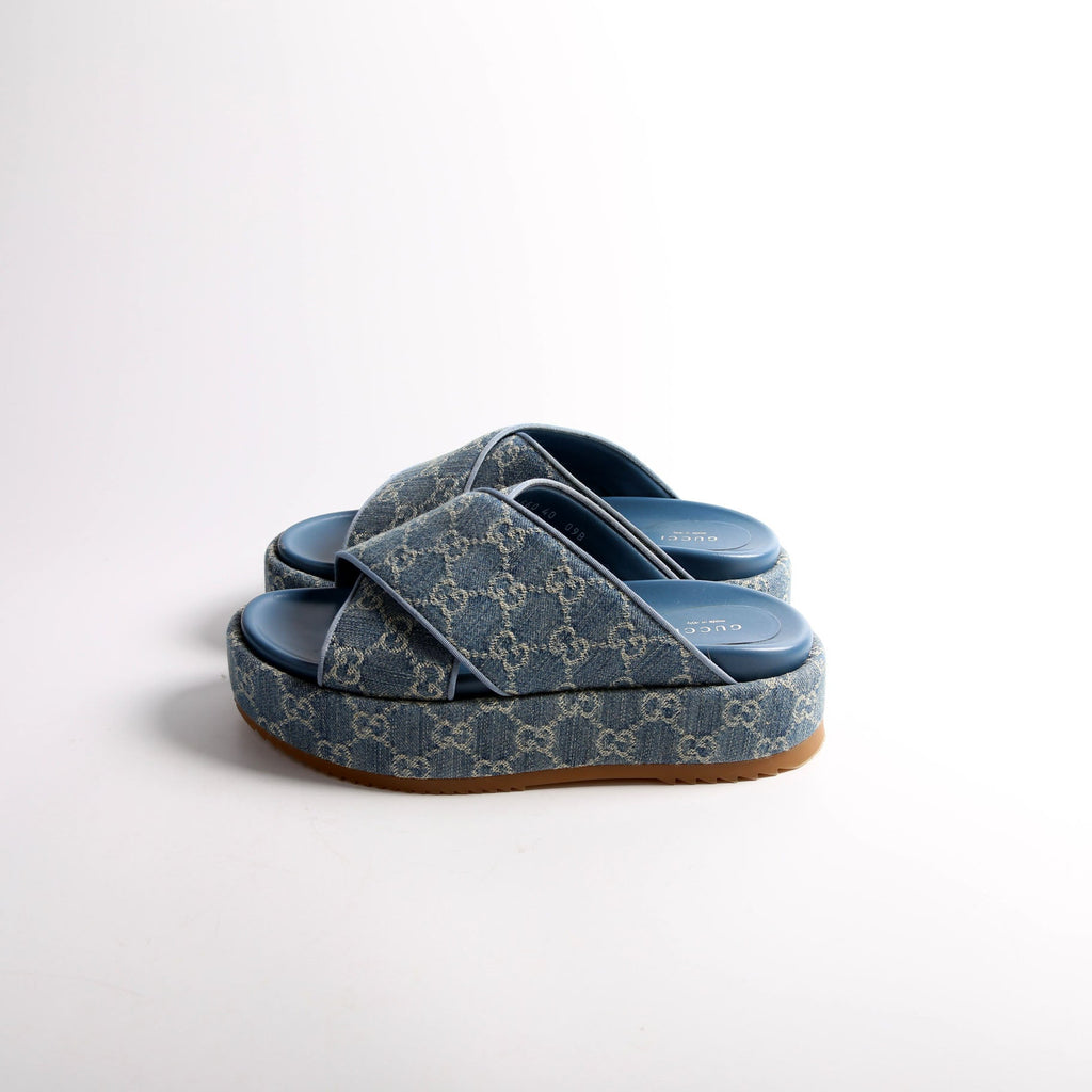 GG Denim Angelina Platform Sandals Size 40