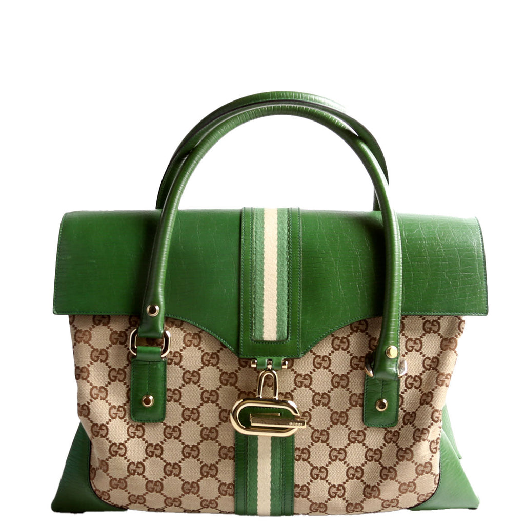 130845 GG Supreme Top Handle Bag Green/Brown