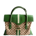 130845 GG Supreme Top Handle Bag Green/Brown