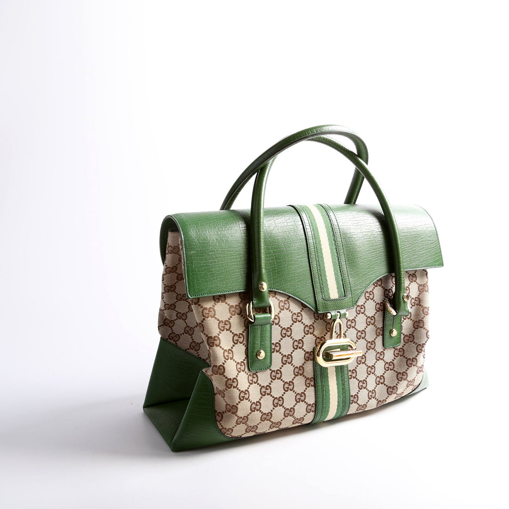 130845 GG Supreme Top Handle Bag Green/Brown