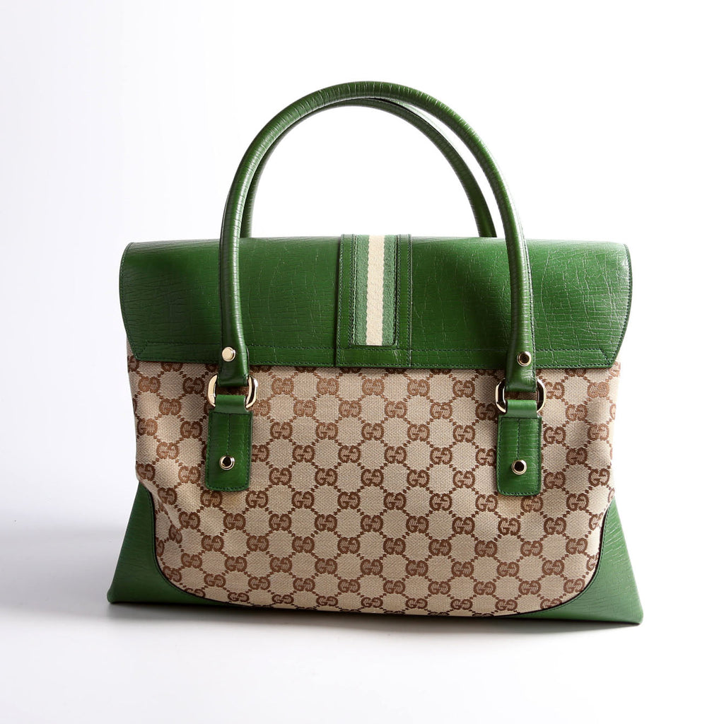 130845 GG Supreme Top Handle Bag Green/Brown