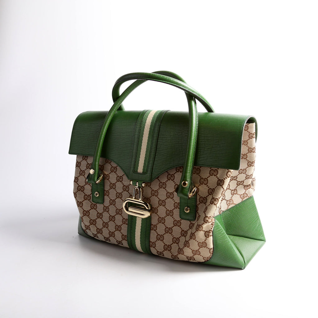 130845 GG Supreme Top Handle Bag Green/Brown