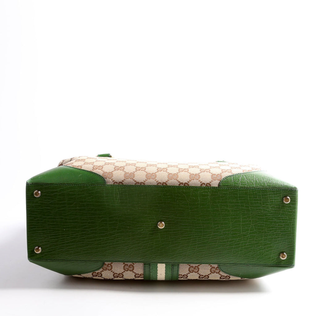130845 GG Supreme Top Handle Bag Green/Brown