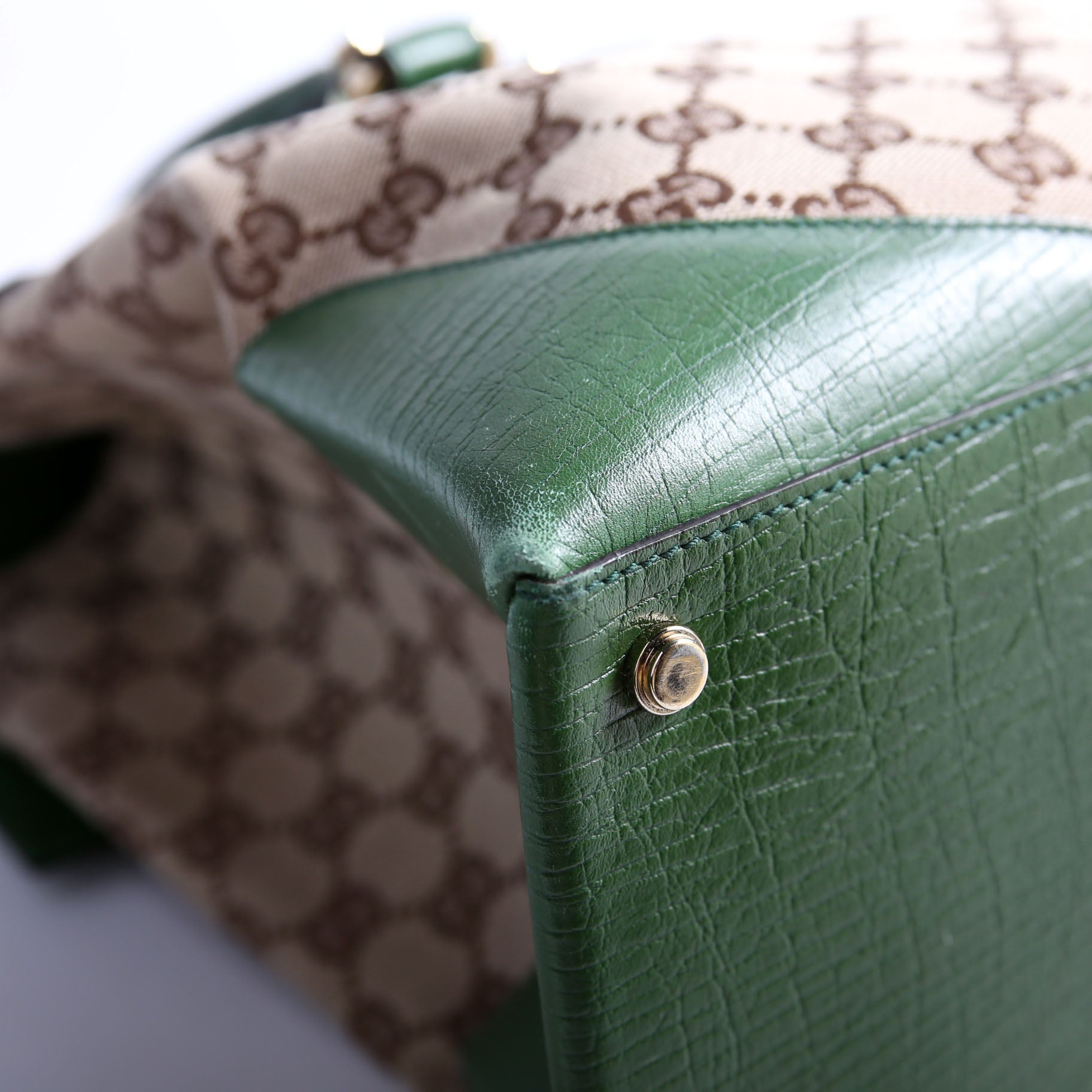 130845 GG Supreme Top Handle Bag Green/Brown