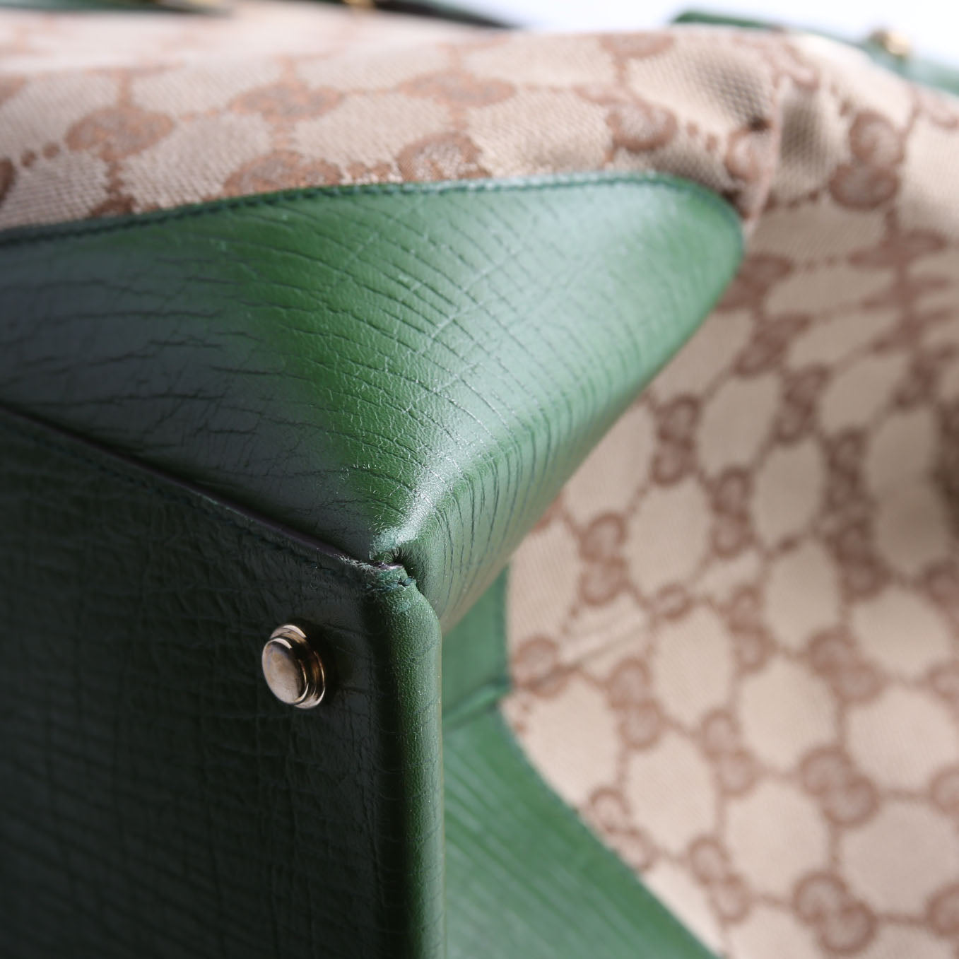 130845 GG Supreme Top Handle Bag Green/Brown