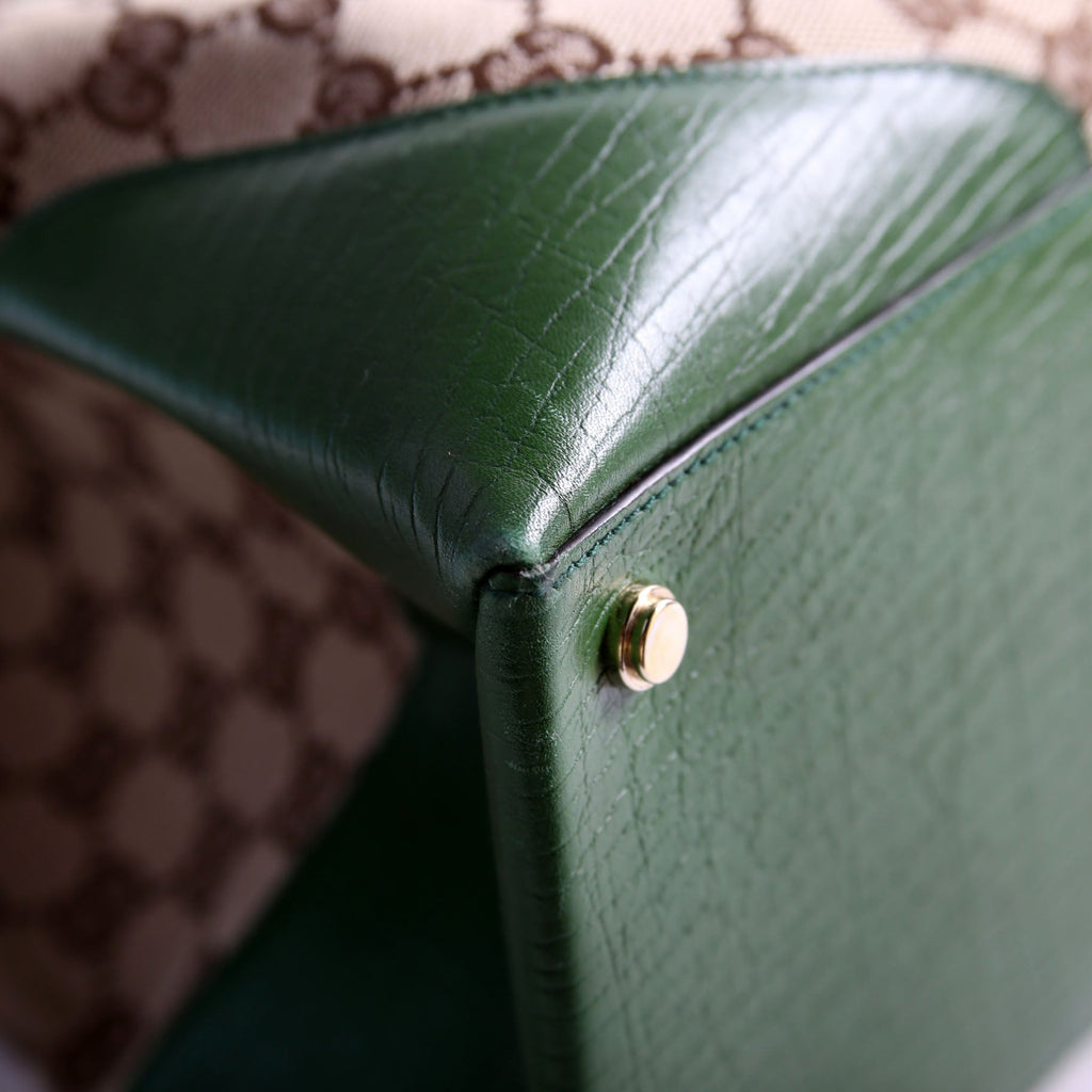 130845 GG Supreme Top Handle Bag Green/Brown