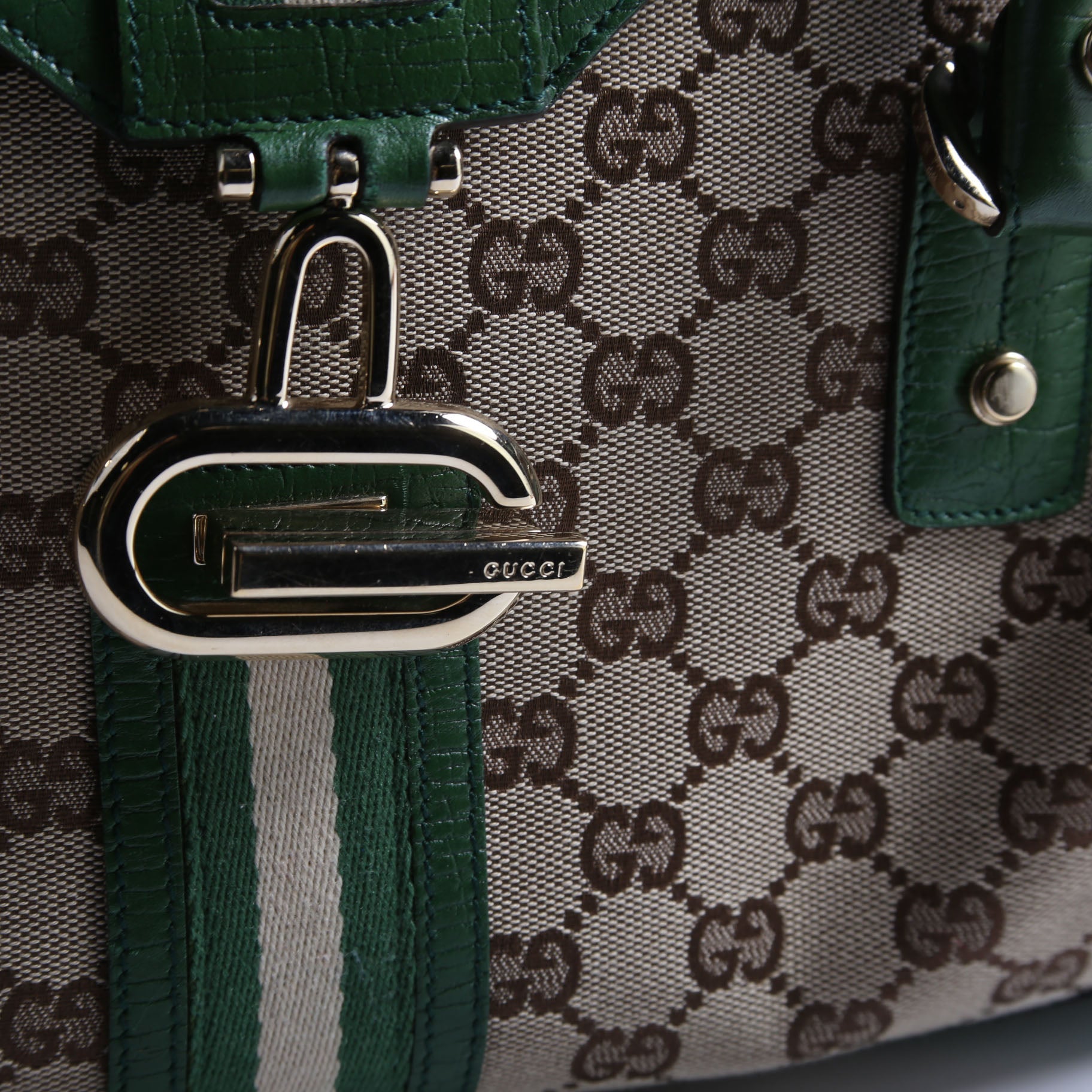 130845 GG Supreme Top Handle Bag Green/Brown
