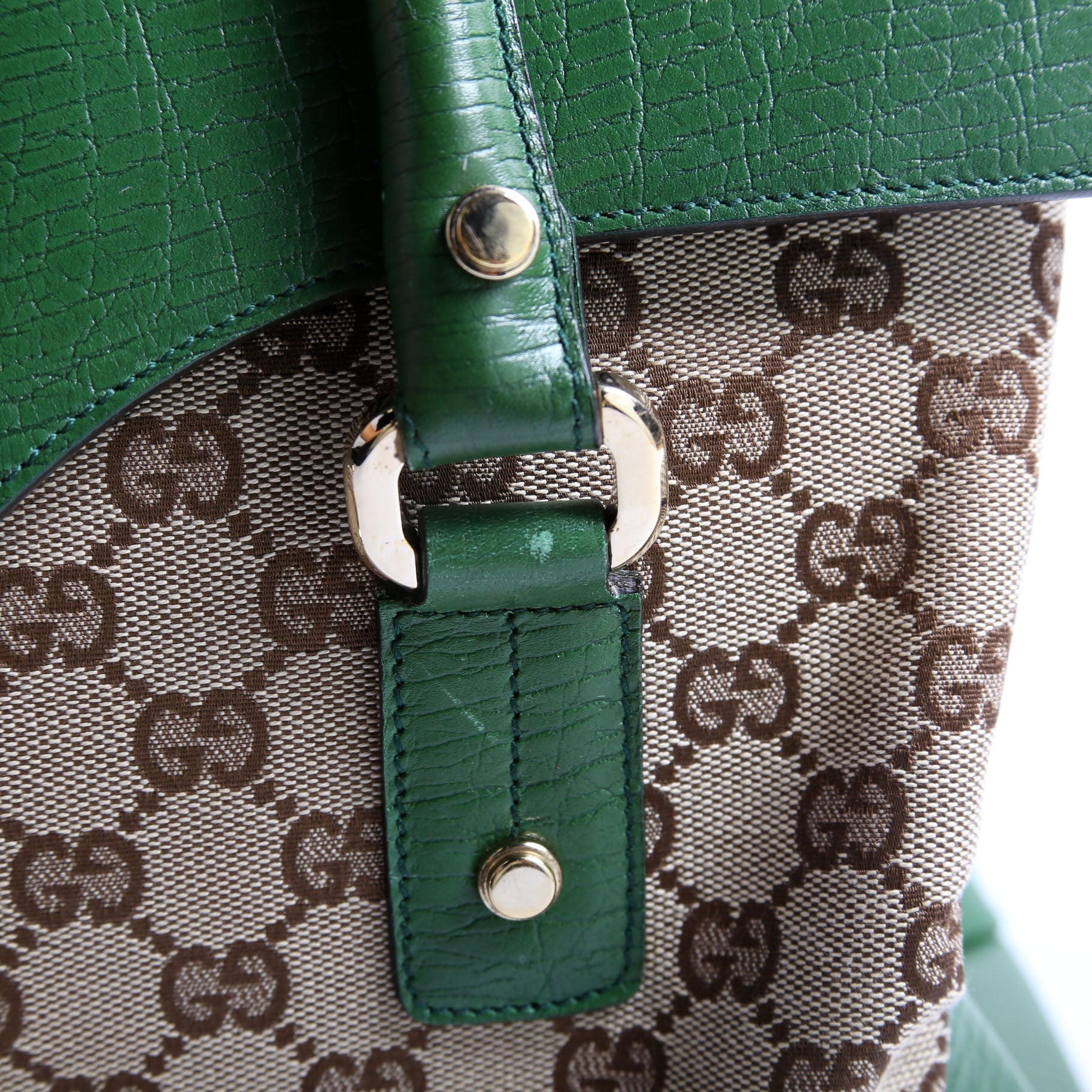 130845 GG Supreme Top Handle Bag Green/Brown