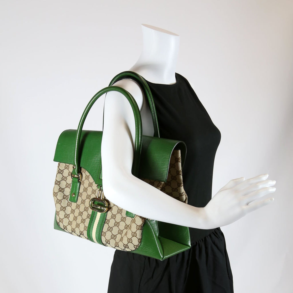 130845 GG Supreme Top Handle Bag Green/Brown