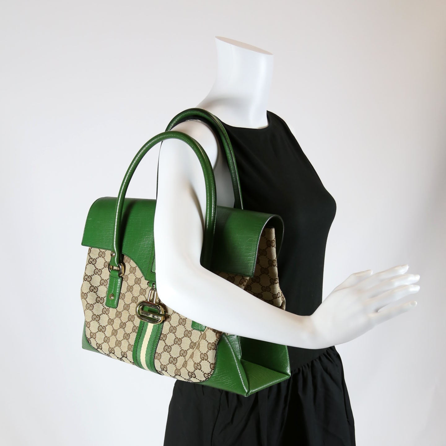 130845 GG Supreme Top Handle Bag Green/Brown