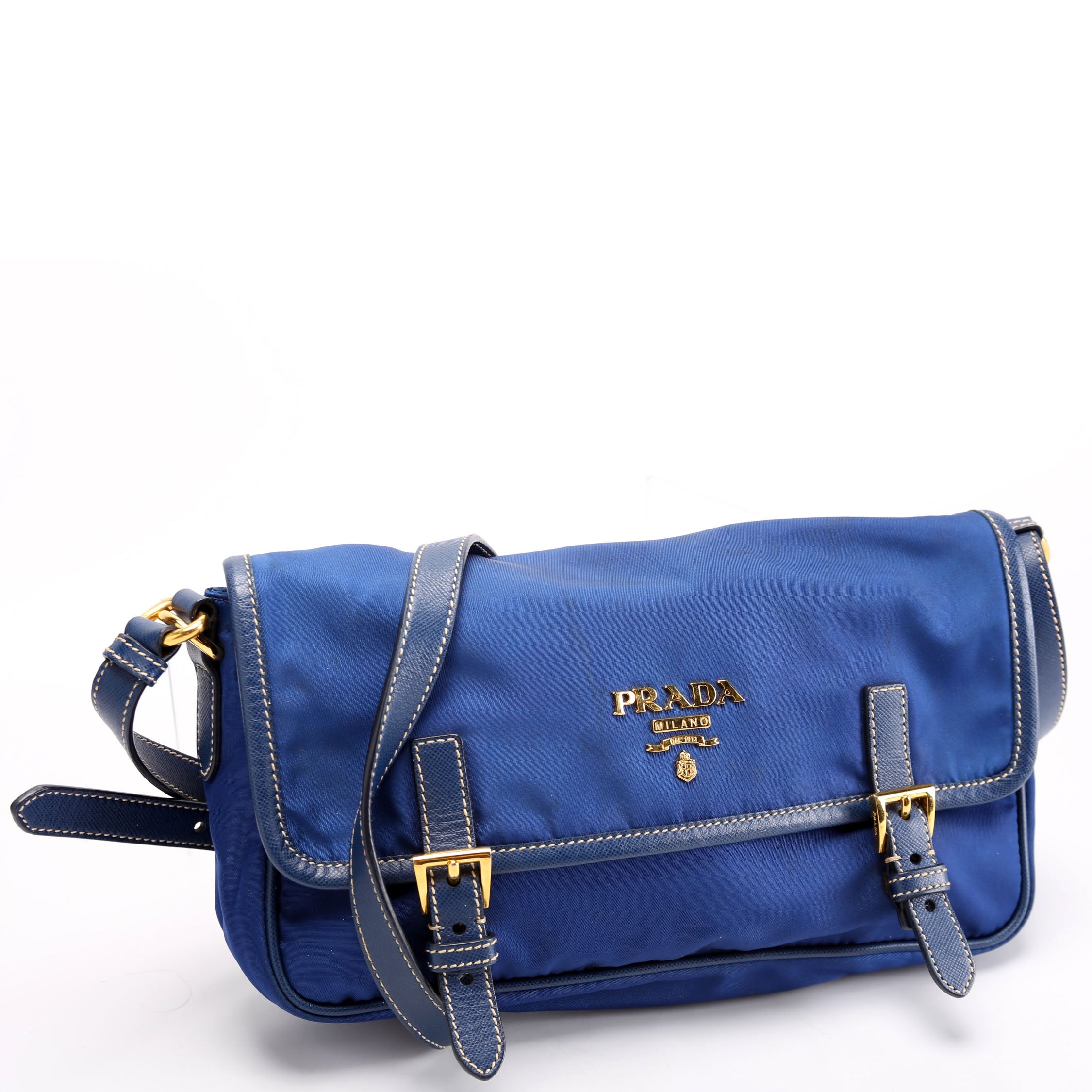 BT0772 Tessuto Nylon Saffiano Buckle Messenger Small Blue