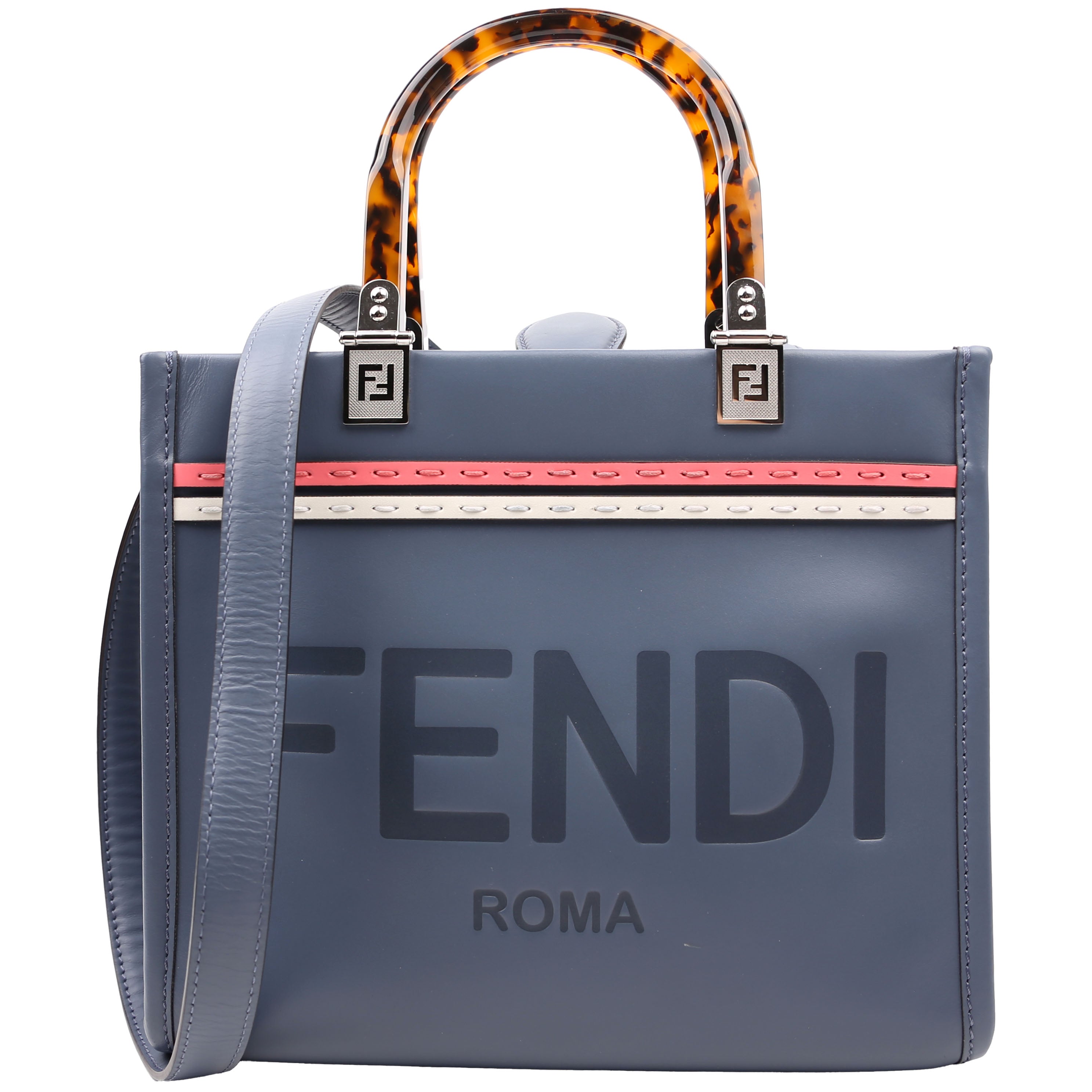 Fendi Sunshine Shopper Small Leather Tote Blue