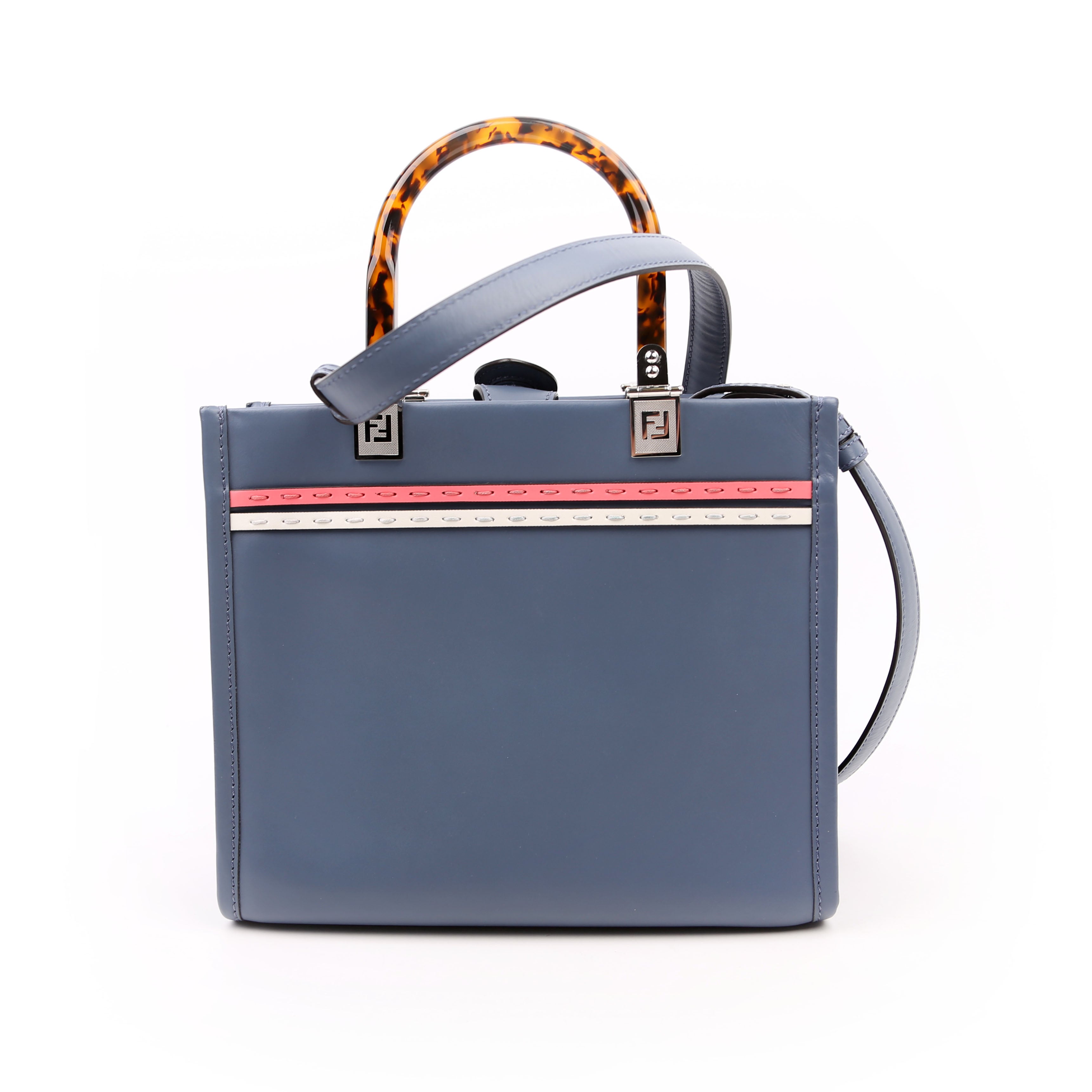 Fendi Sunshine Shopper Small Leather Tote Blue