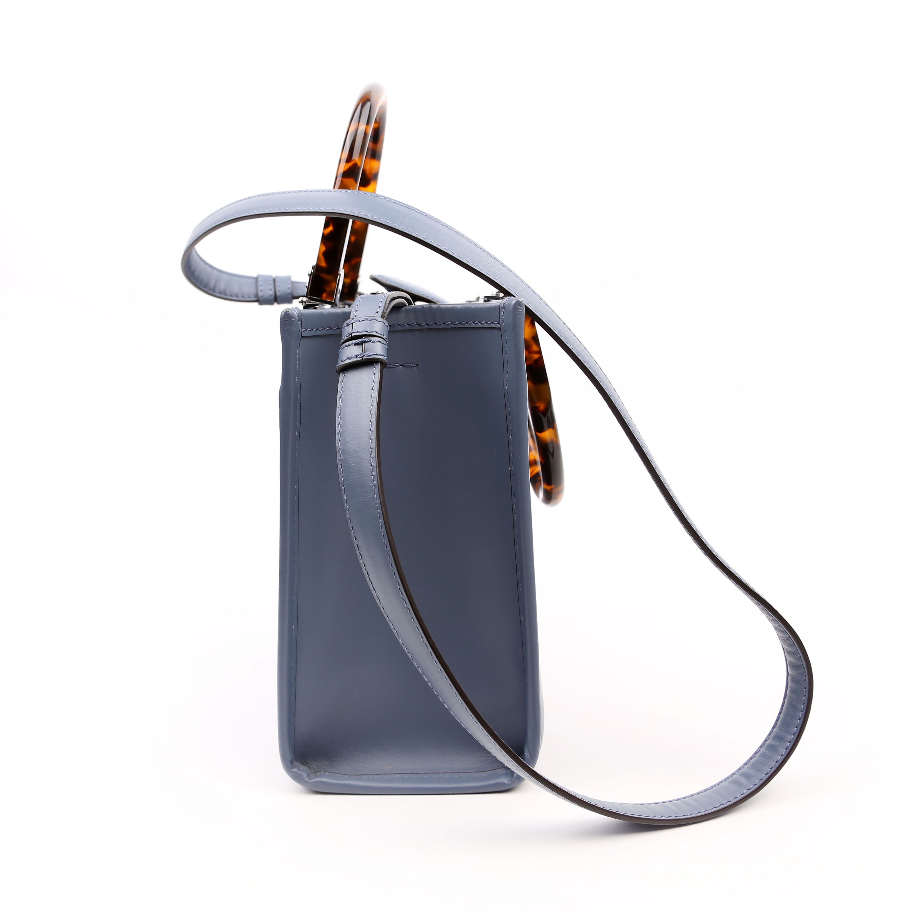 Fendi Sunshine Shopper Small Leather Tote Blue