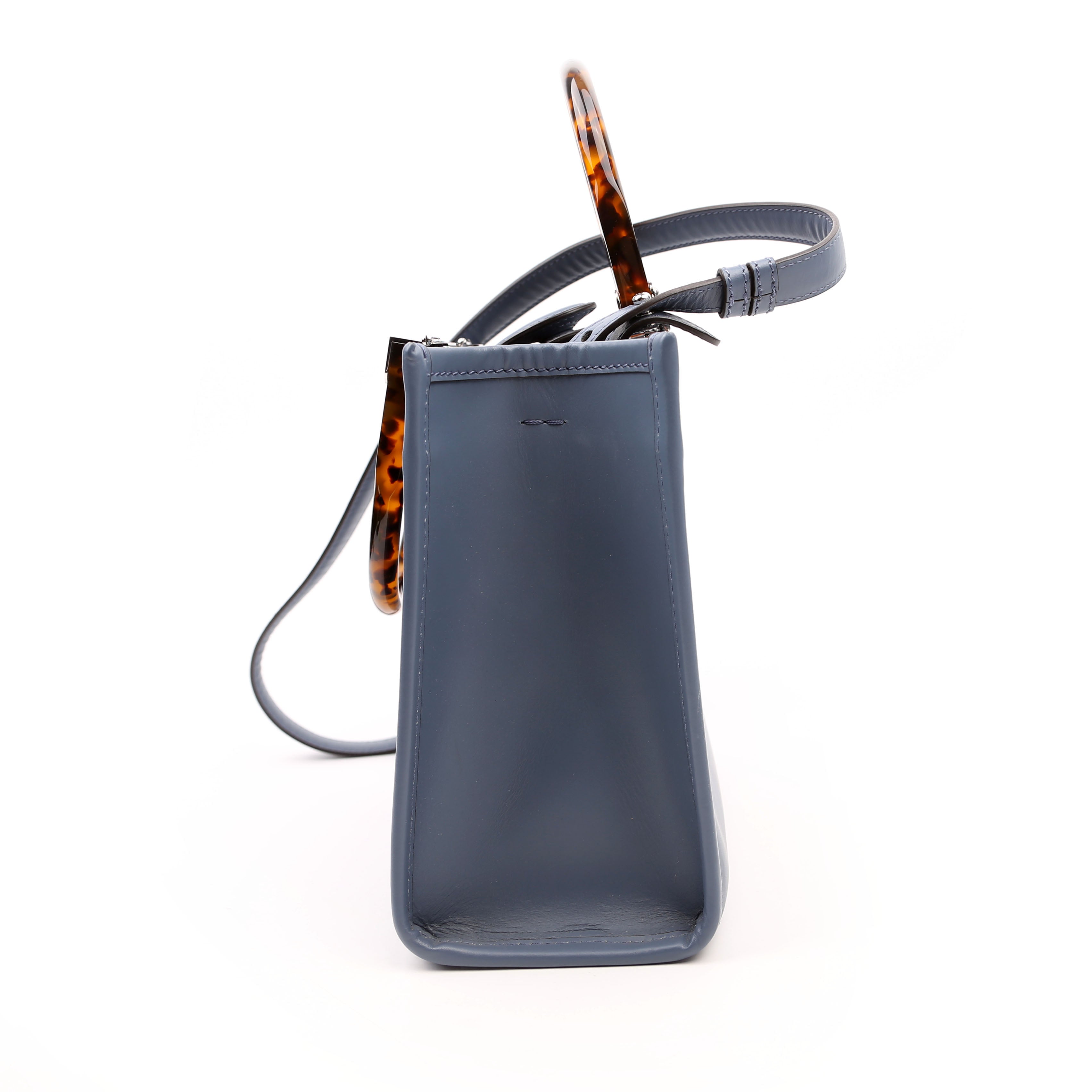 Fendi Sunshine Shopper Small Leather Tote Blue