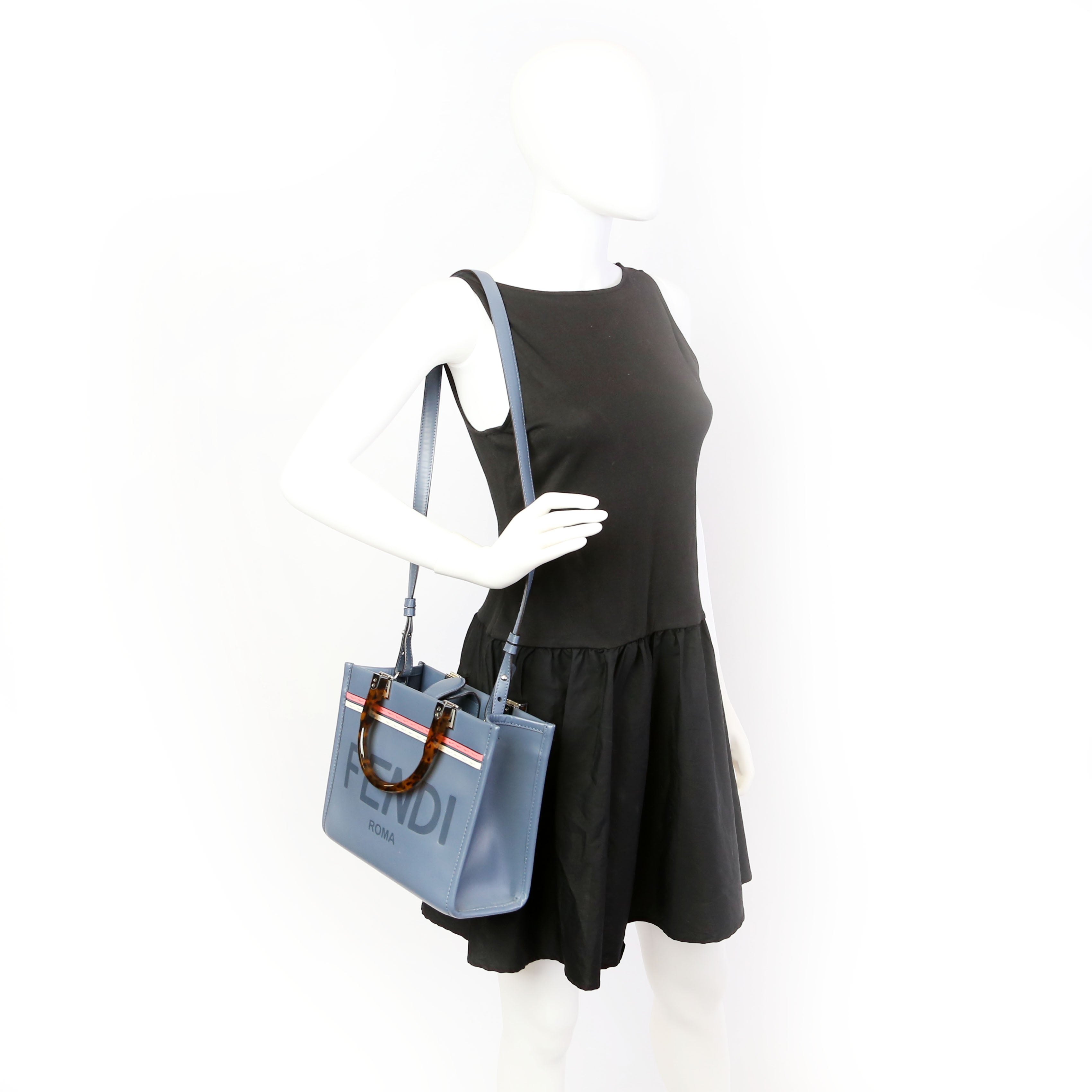 Fendi Sunshine Shopper Small Leather Tote Blue