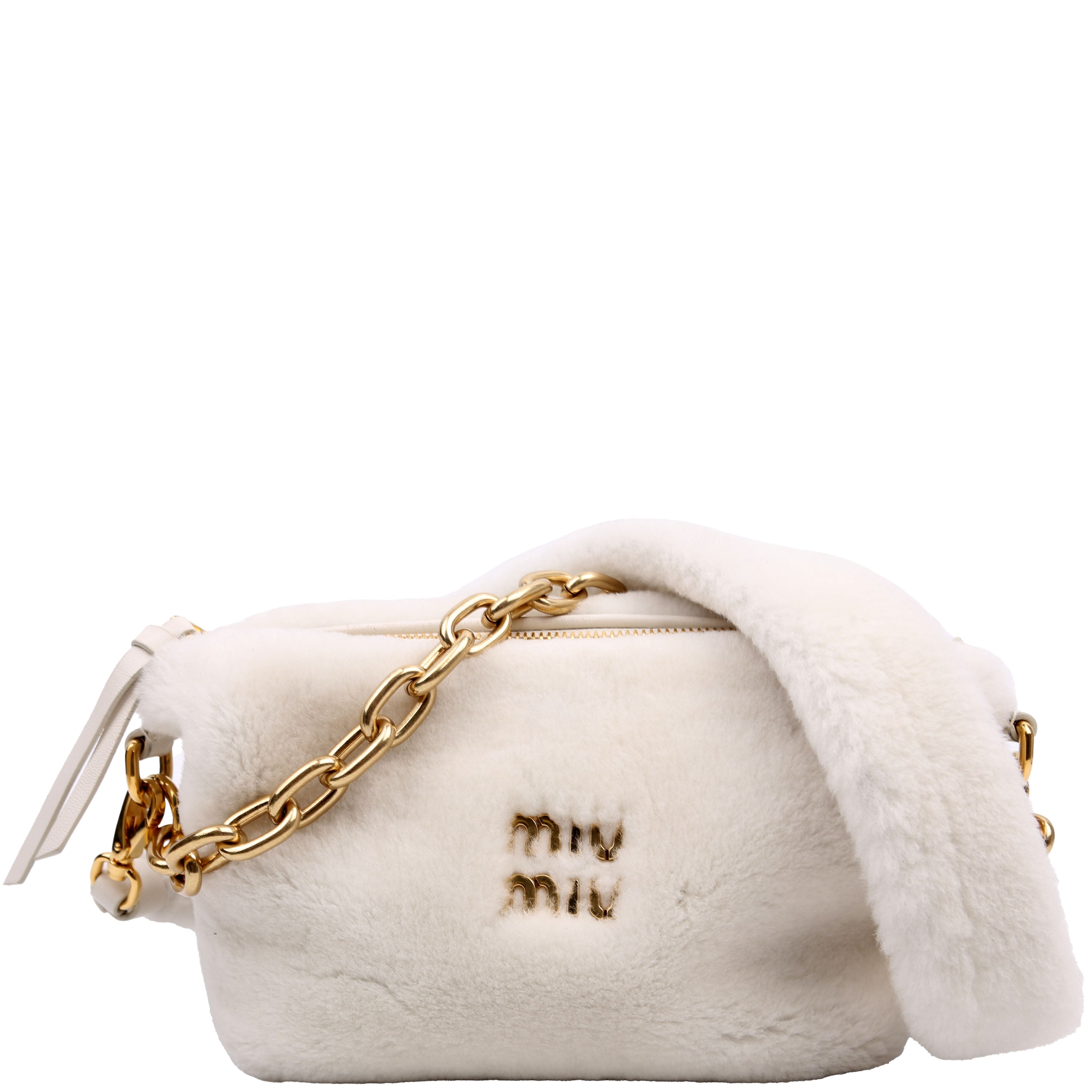 Faux Fur Chain Shoulder White/Gold