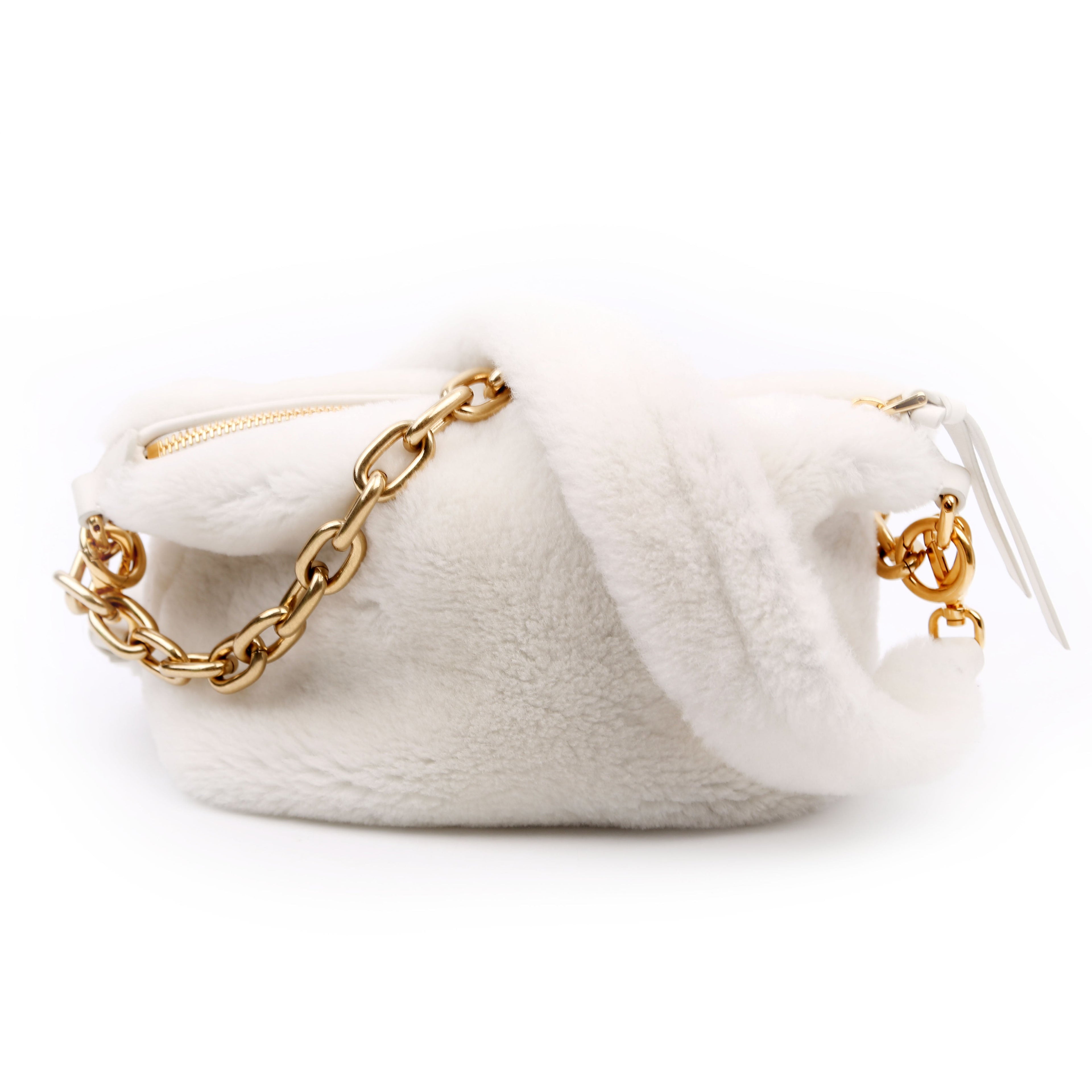 Faux Fur Chain Shoulder White/Gold