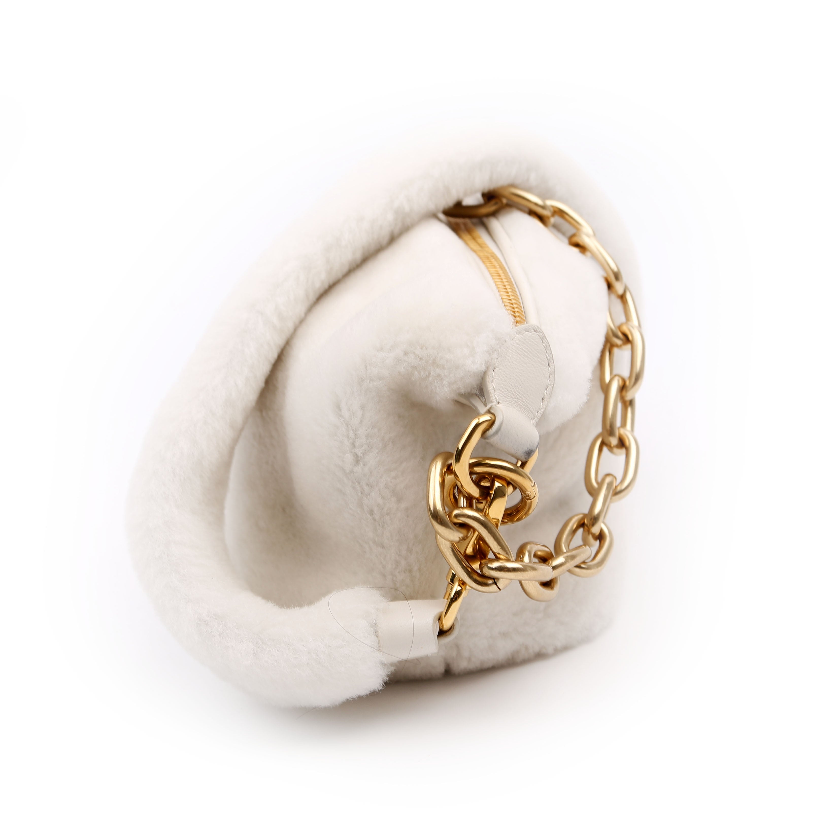 Faux Fur Chain Shoulder White/Gold