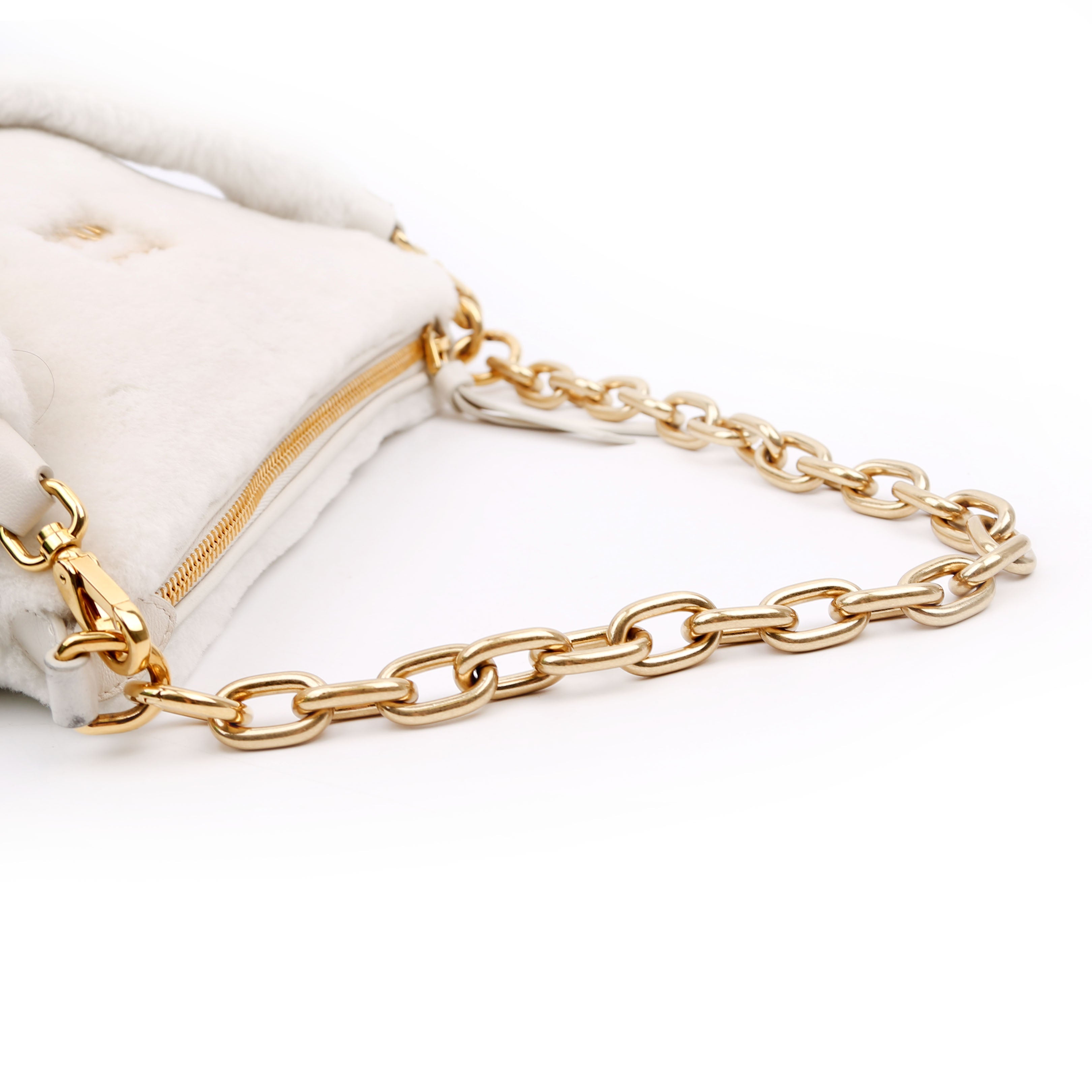 Faux Fur Chain Shoulder White/Gold