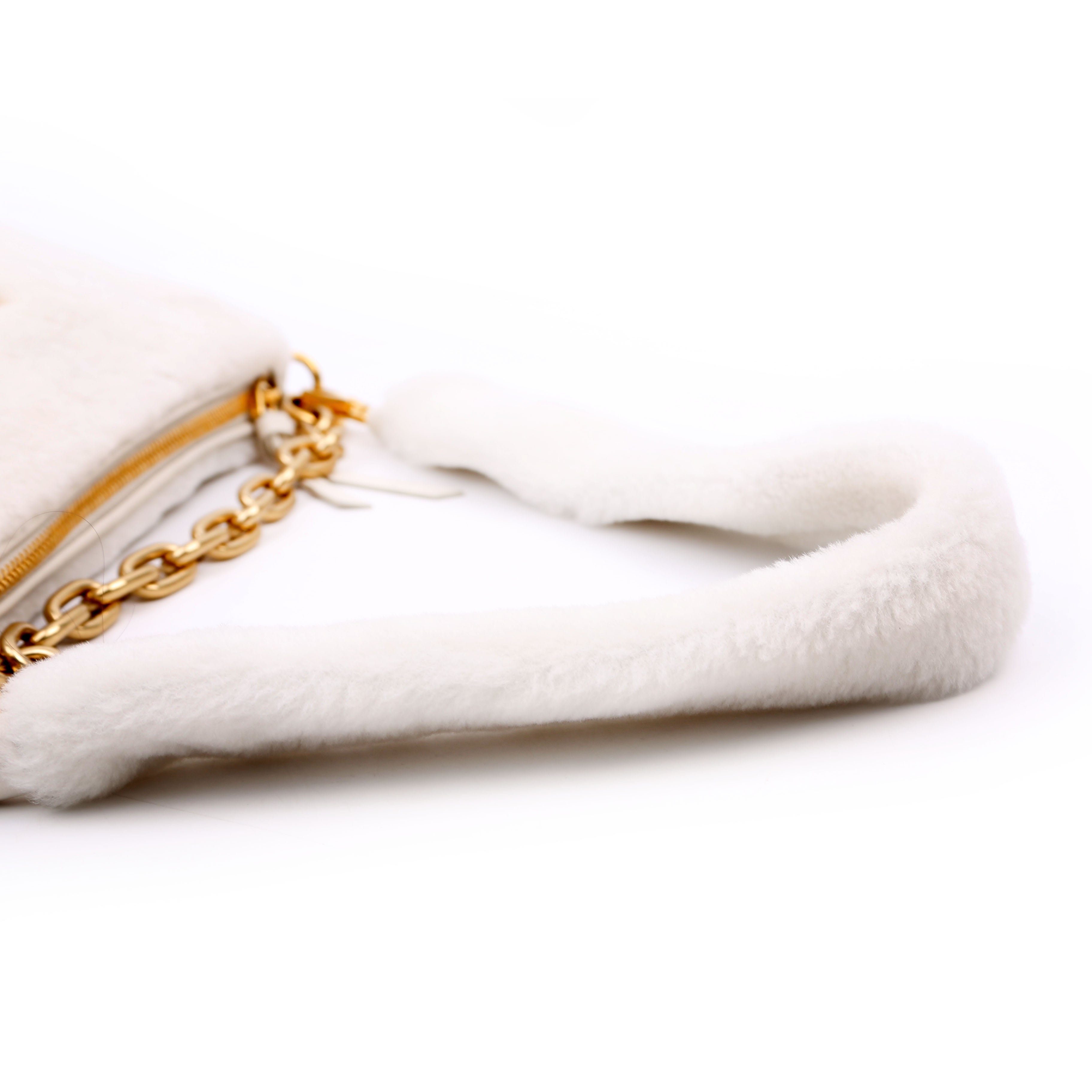 Faux Fur Chain Shoulder White/Gold