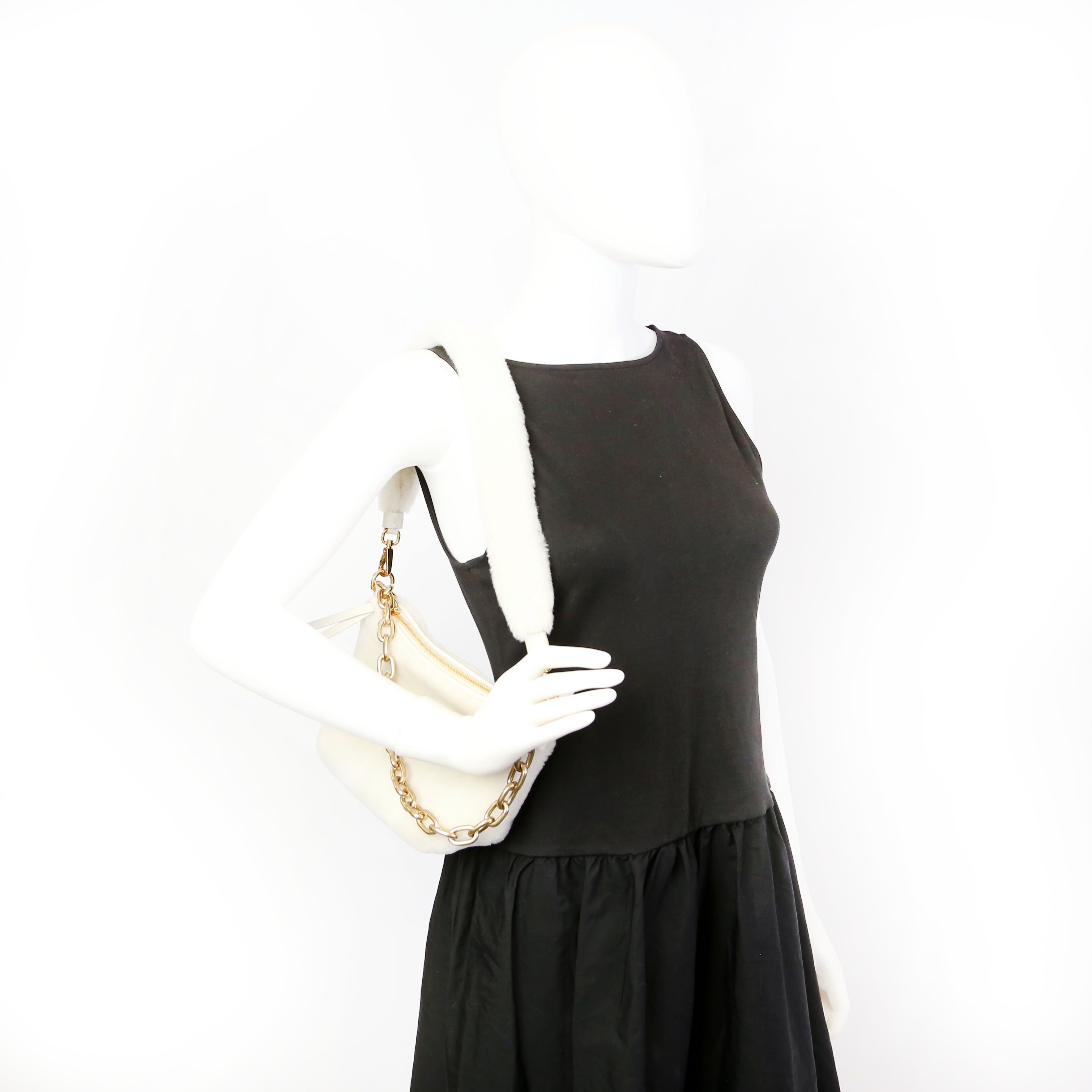 Faux Fur Chain Shoulder White/Gold
