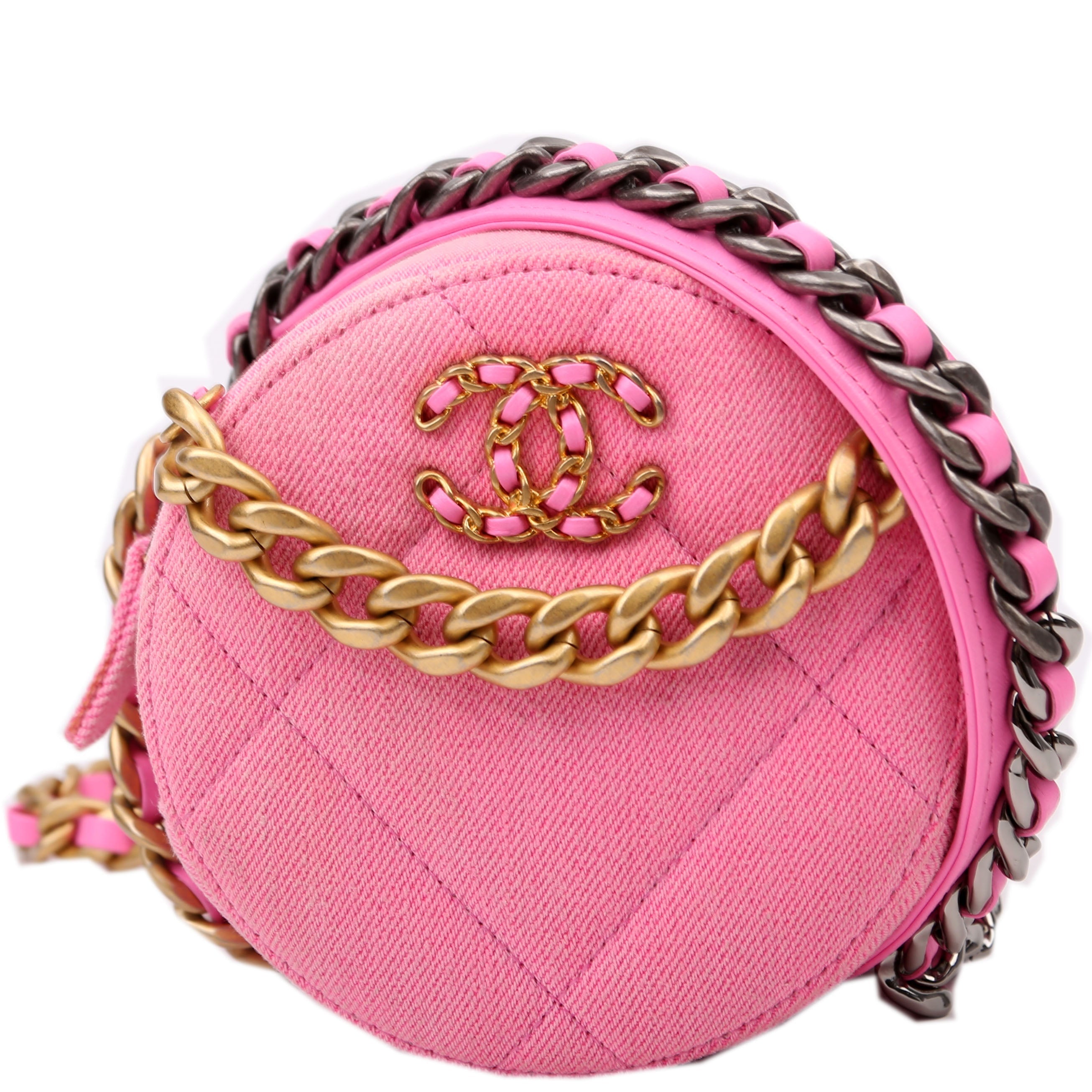 Chanel 19 Round Clutch Denim 31M Pink