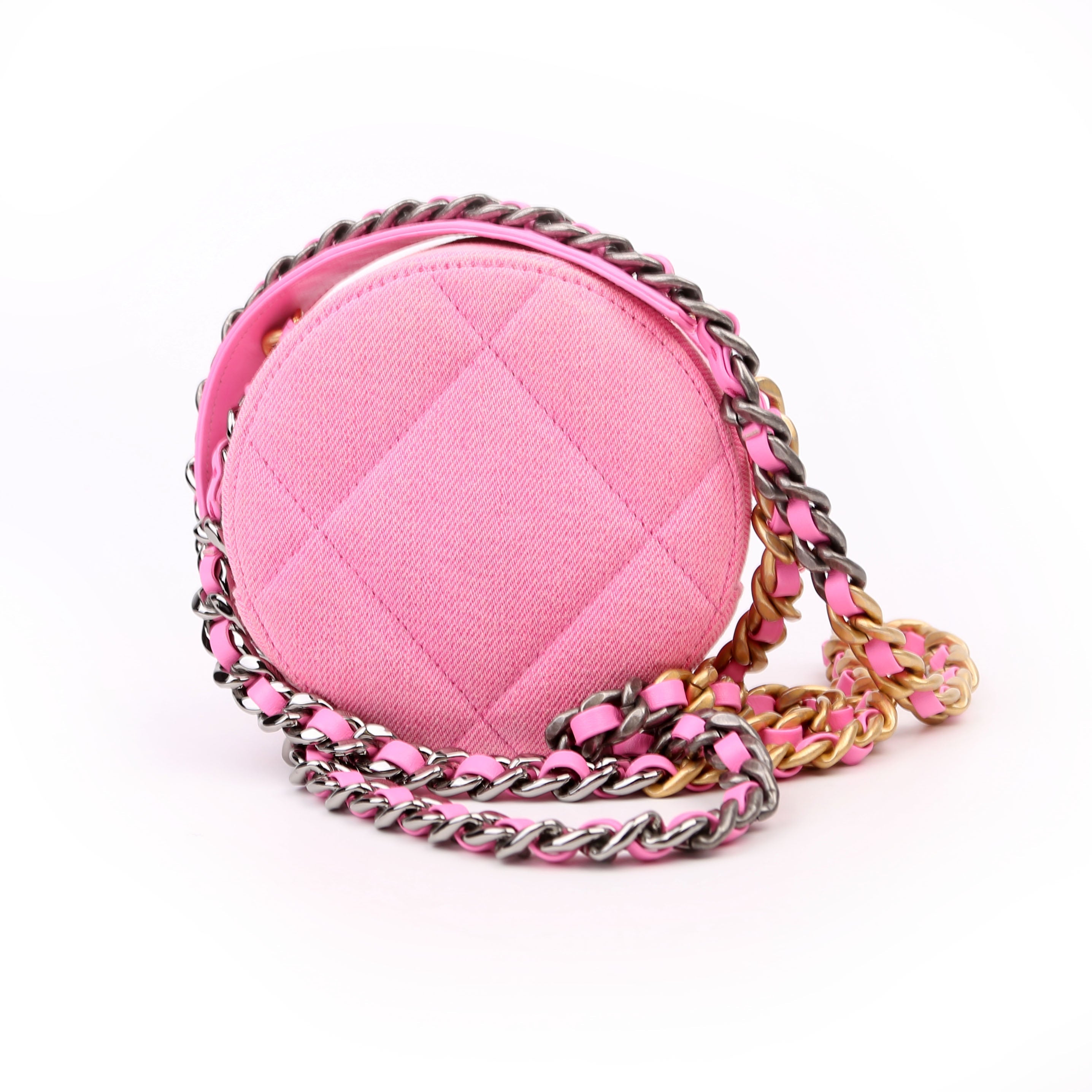 Chanel 19 Round Clutch Denim 31M Pink