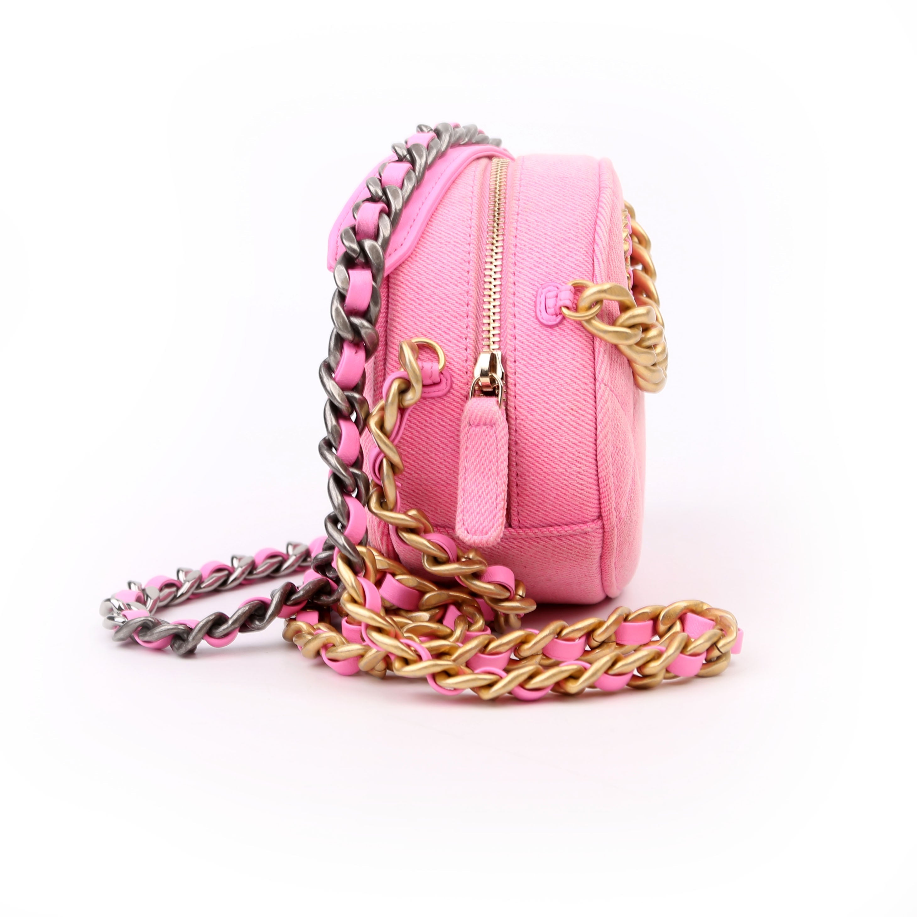 Chanel 19 Round Clutch Denim 31M Pink