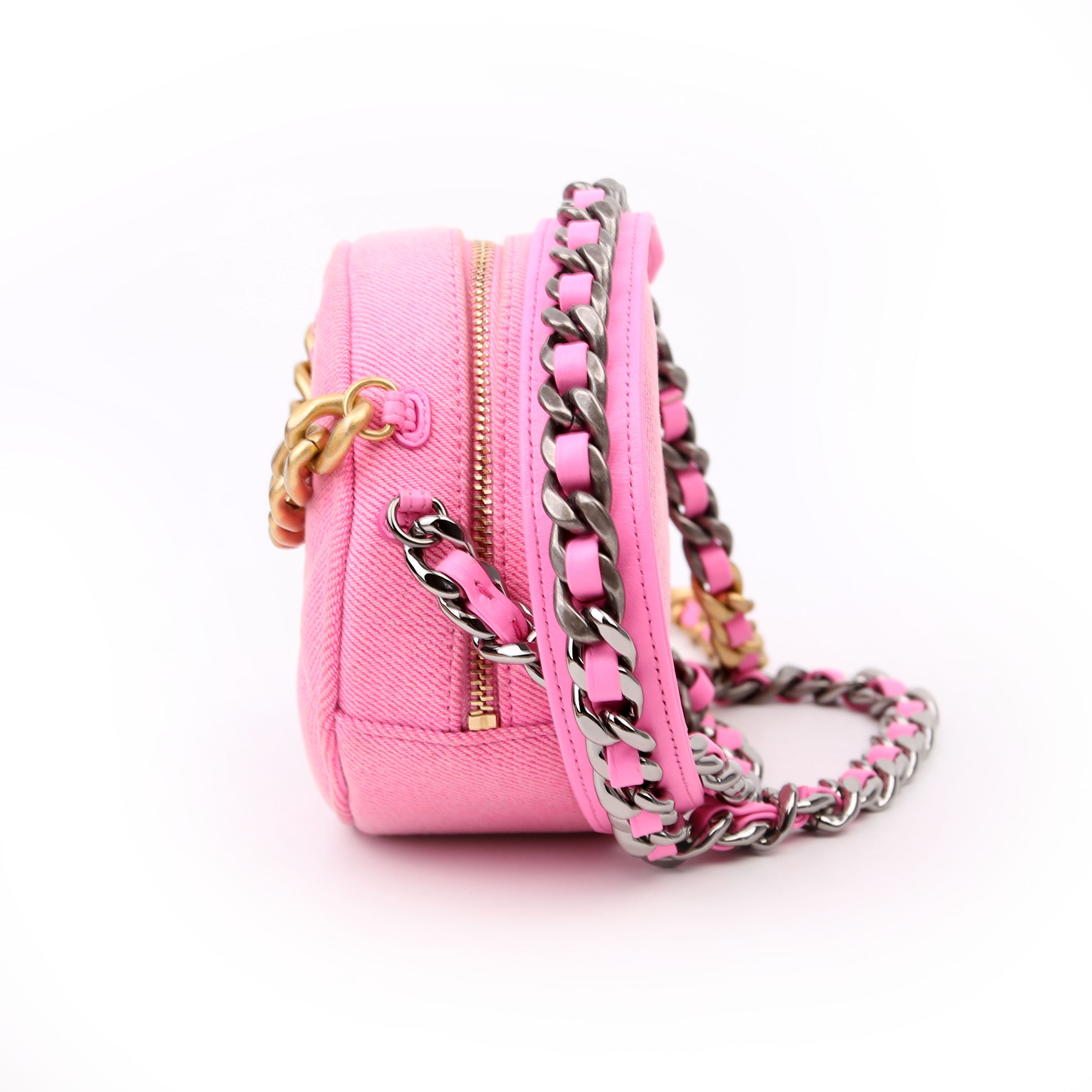 Chanel 19 Round Clutch Denim 31M Pink