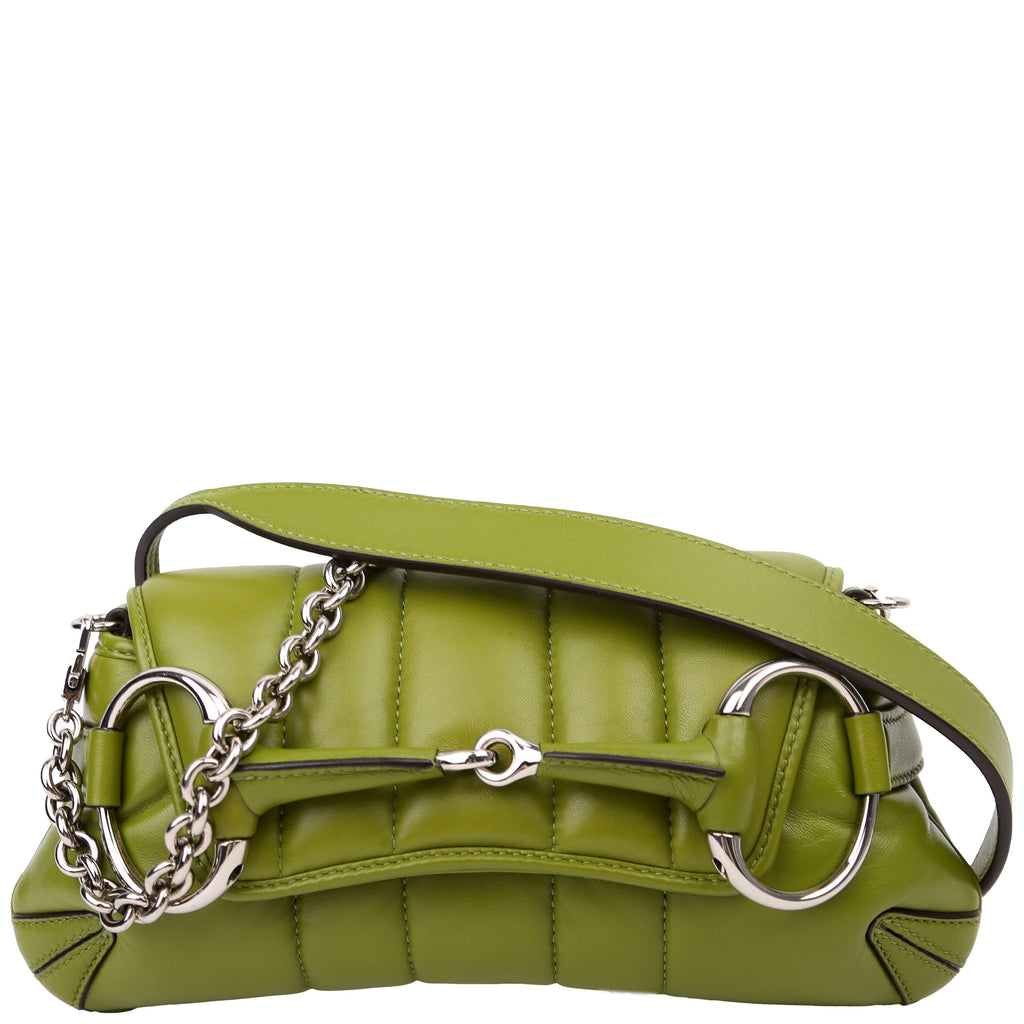 764339 Vertical Quilted Maxi Horsebit Chain Medium Shoulder Bag Green