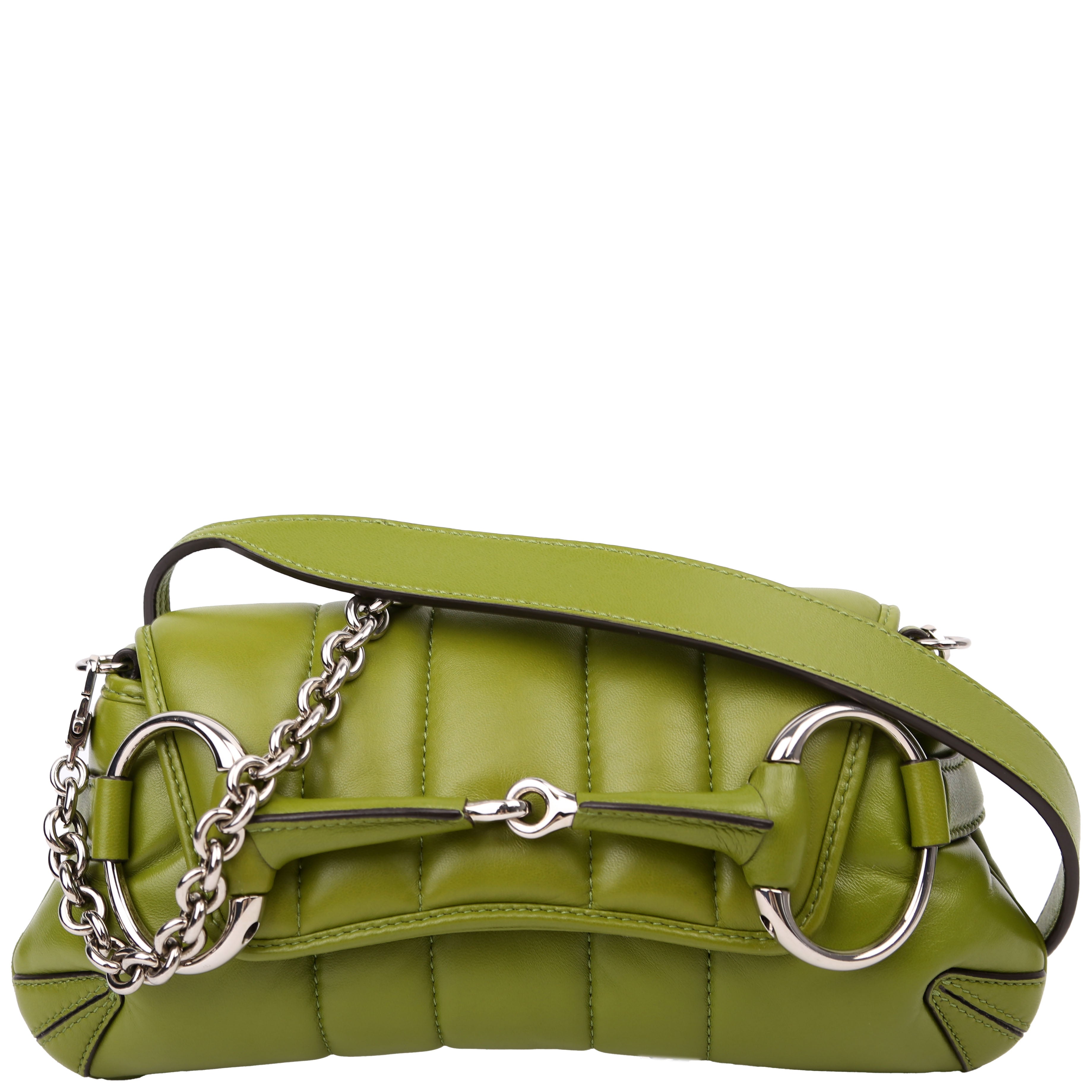 764339 Vertical Quilted Maxi Horsebit Chain Medium Shoulder Bag Green
