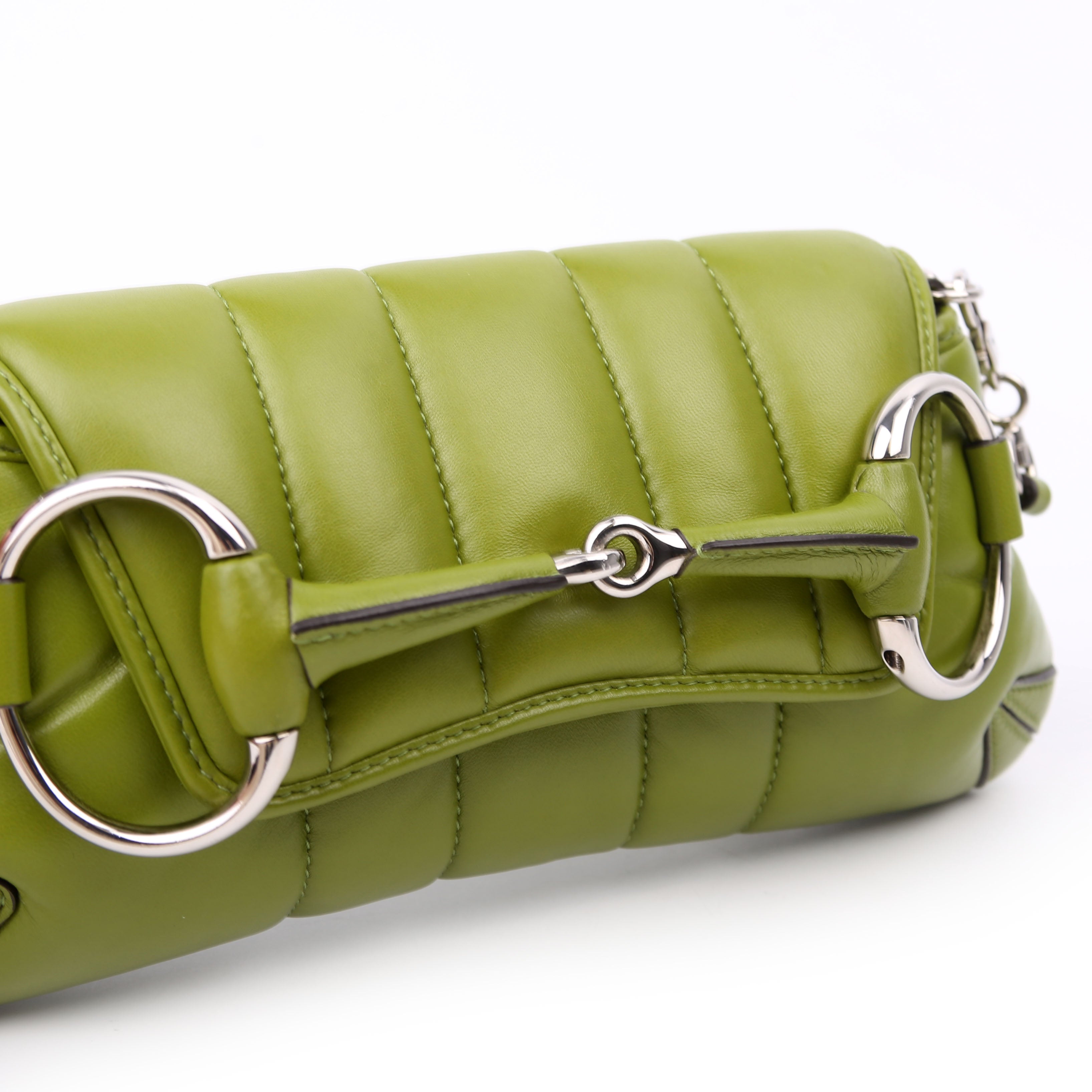 764339 Vertical Quilted Maxi Horsebit Chain Medium Shoulder Bag Green