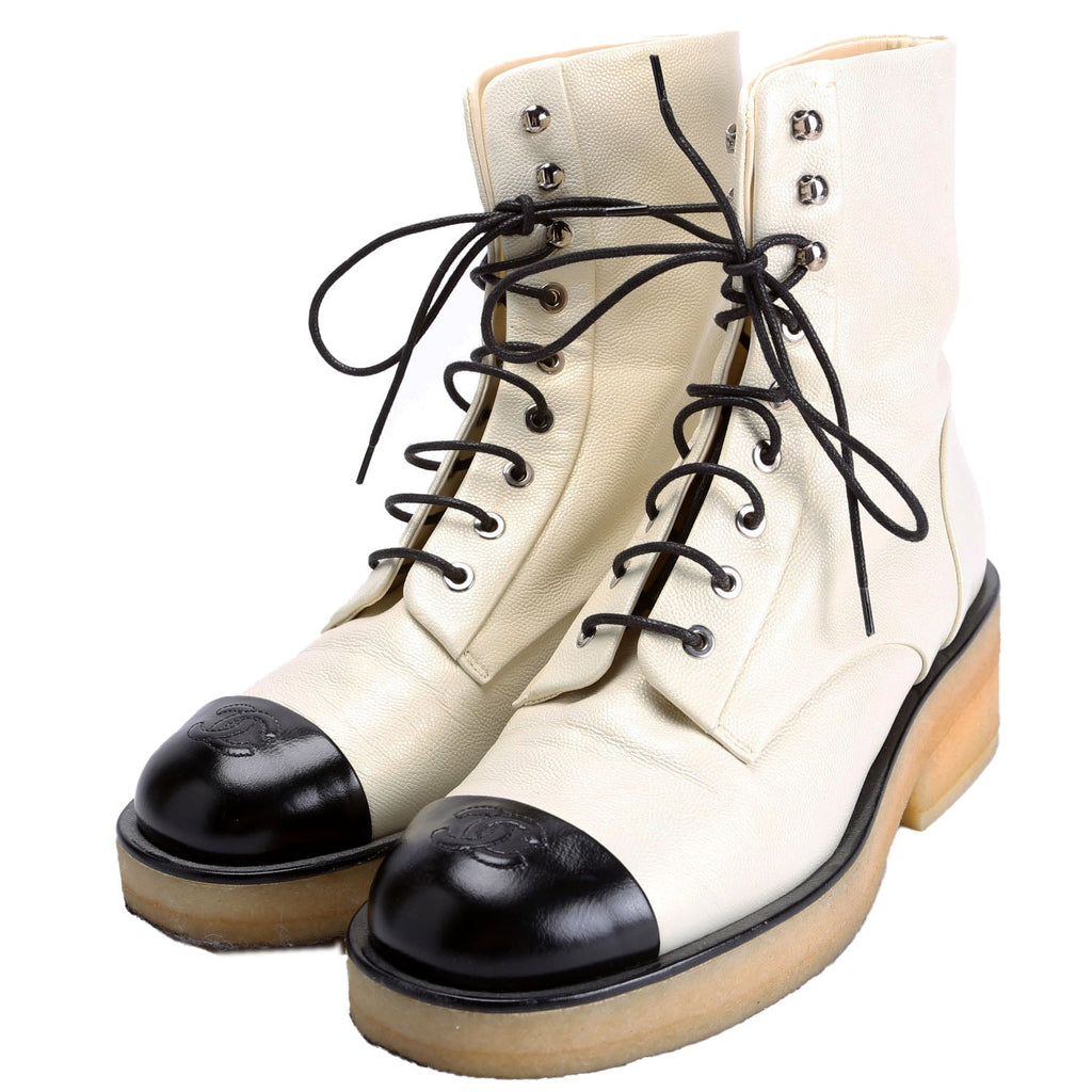 CC Cap Toe Combat Boots Size 40 Champagne/Black