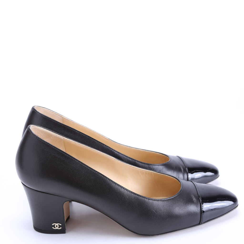 CC Cap Toe Block Heels Size 39.5 Black