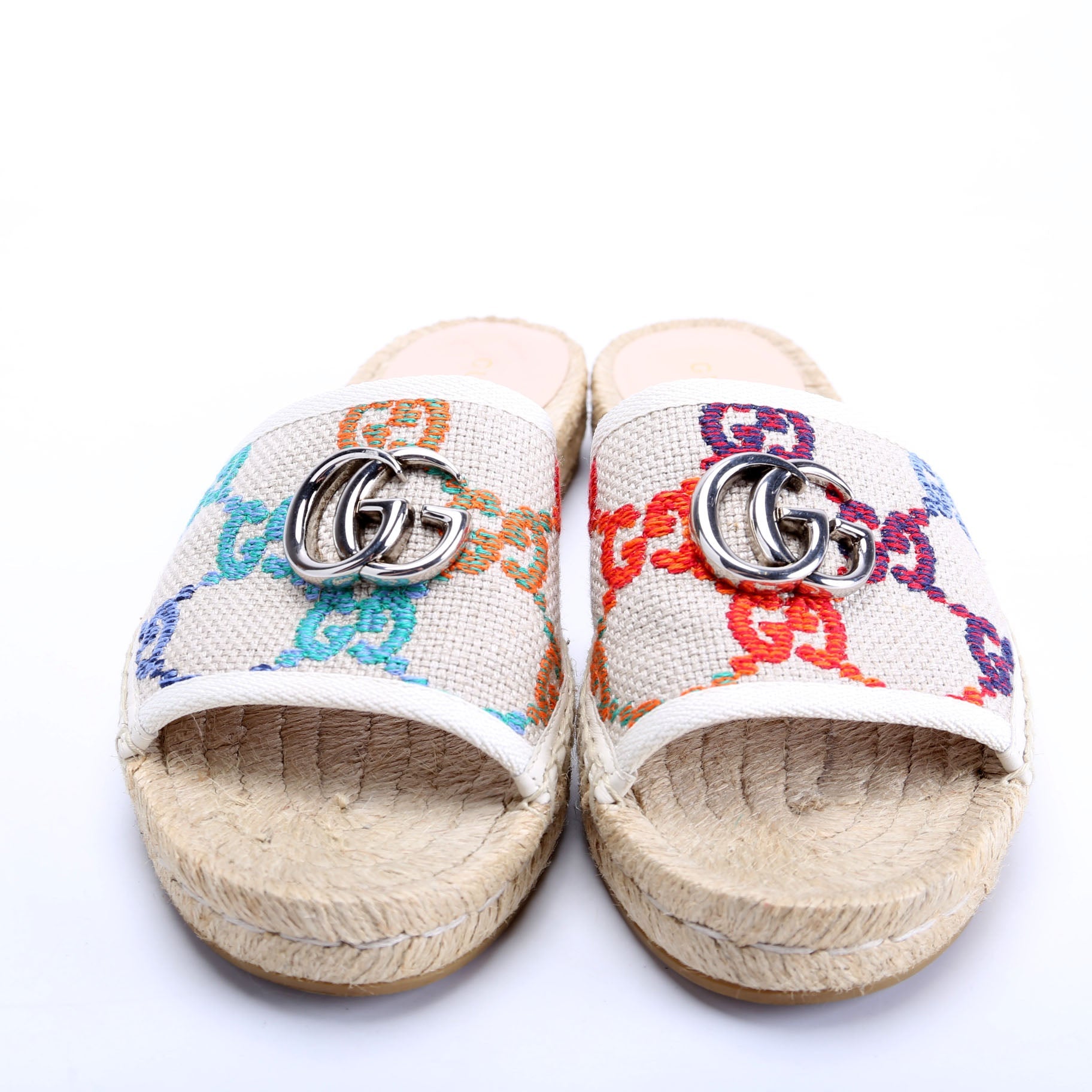 GG Psychedelic GG Marmont Espadrille Slides Size 37.5 Beige/Multicolor