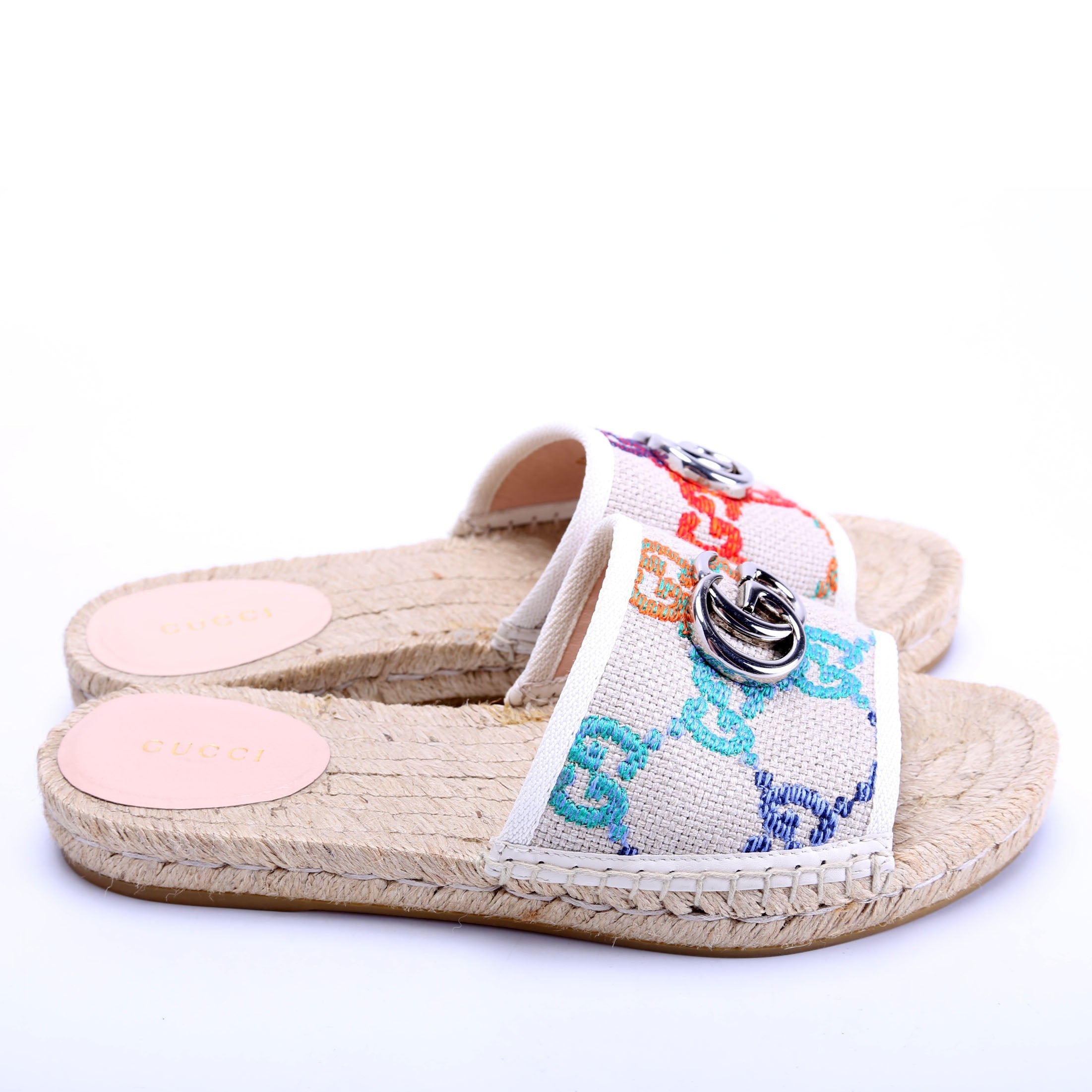 GG Psychedelic GG Marmont Espadrille Slides Size 37.5 Beige/Multicolor
