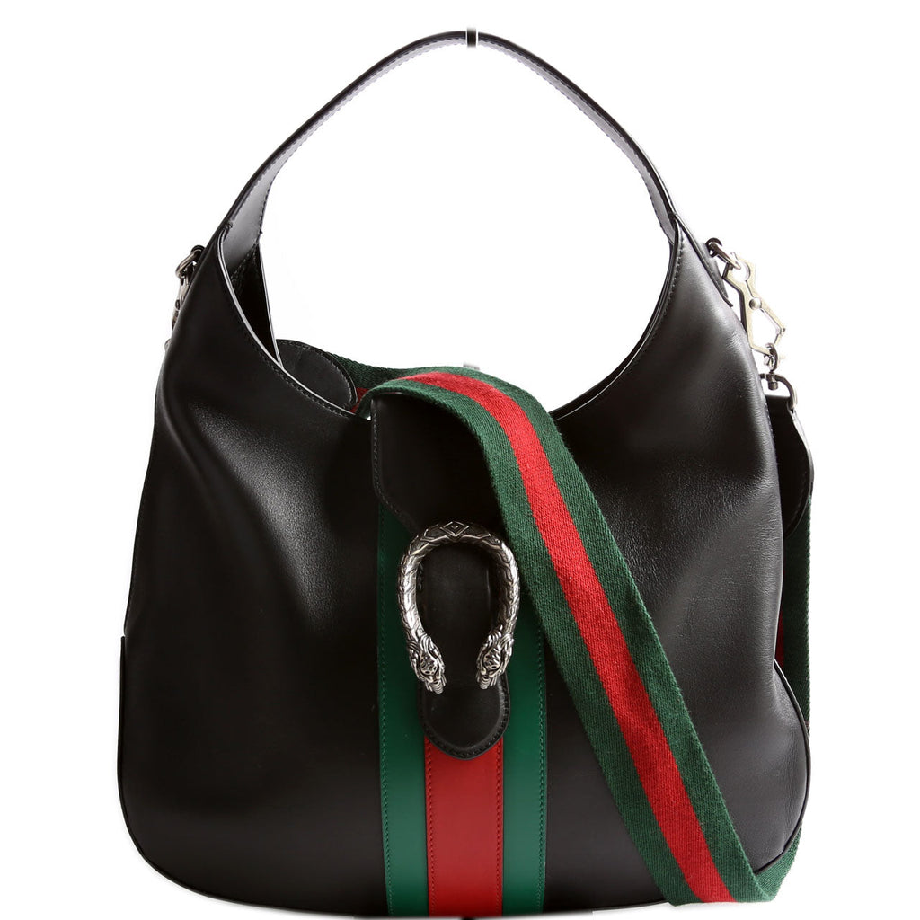 44687 Web Stripe Dionysus Leather Hobo Black