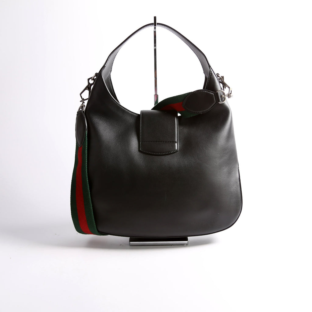 44687 Web Stripe Dionysus Leather Hobo Black