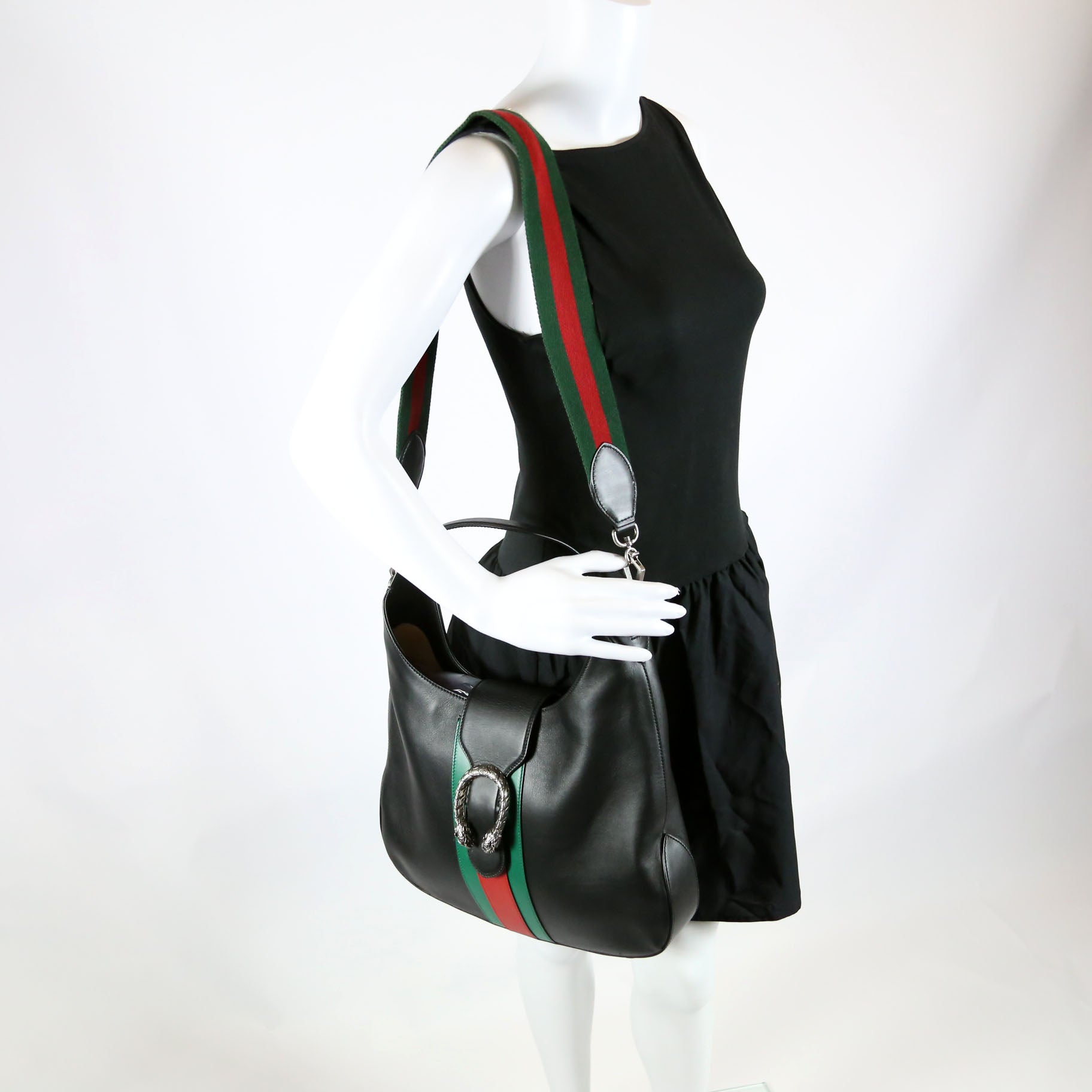 44687 Web Stripe Dionysus Leather Hobo Black