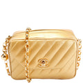 Camera Bag Small Diagonal Quilted Metallic Lambskin 2M Vintage Gold