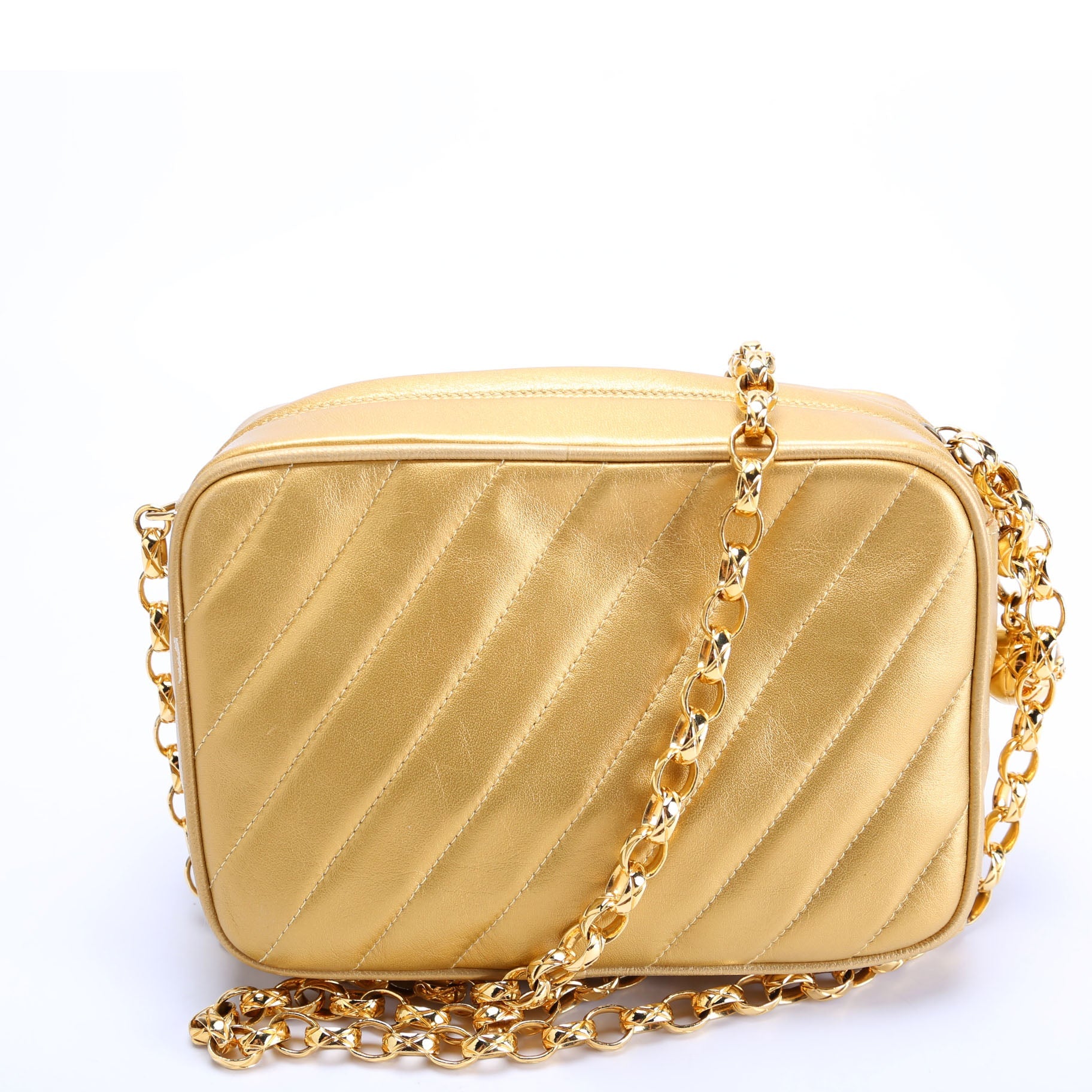 Camera Bag Small Diagonal Quilted Metallic Lambskin 2M Vintage Gold